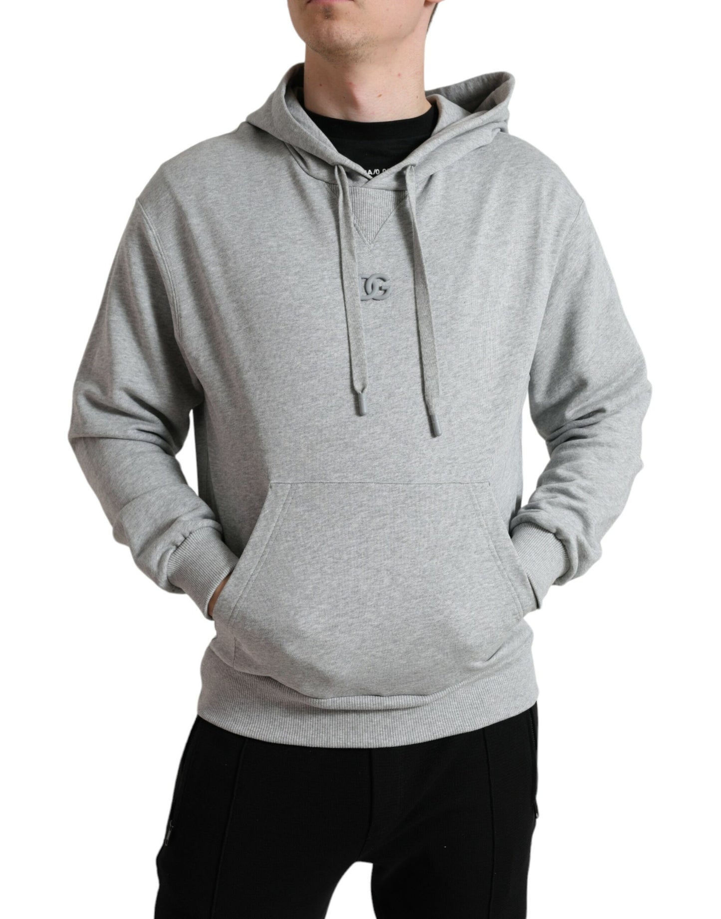 Dolce & Gabbana Maglione in cotone con cappuccio con logo grigio chic