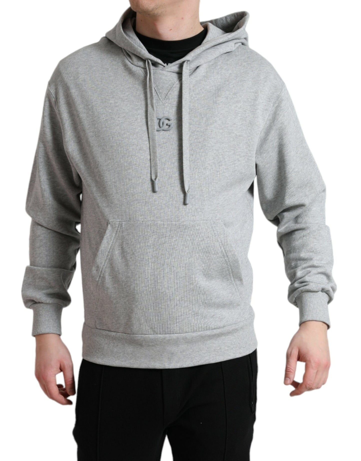 Dolce & Gabbana Maglione in cotone con cappuccio con logo grigio chic