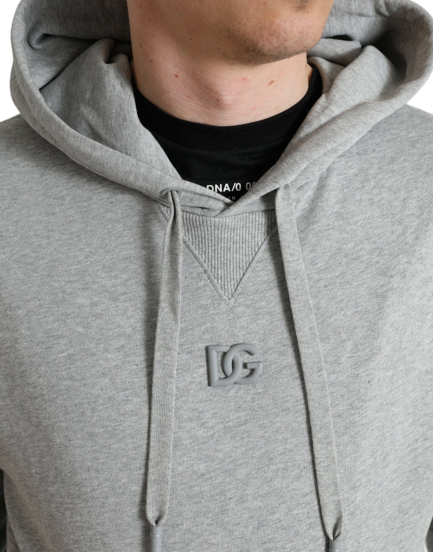 Dolce & Gabbana Maglione in cotone con cappuccio con logo grigio chic