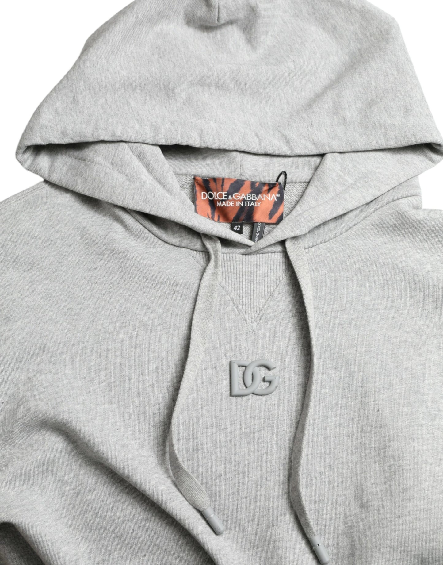 Dolce & Gabbana Maglione in cotone con cappuccio con logo grigio chic