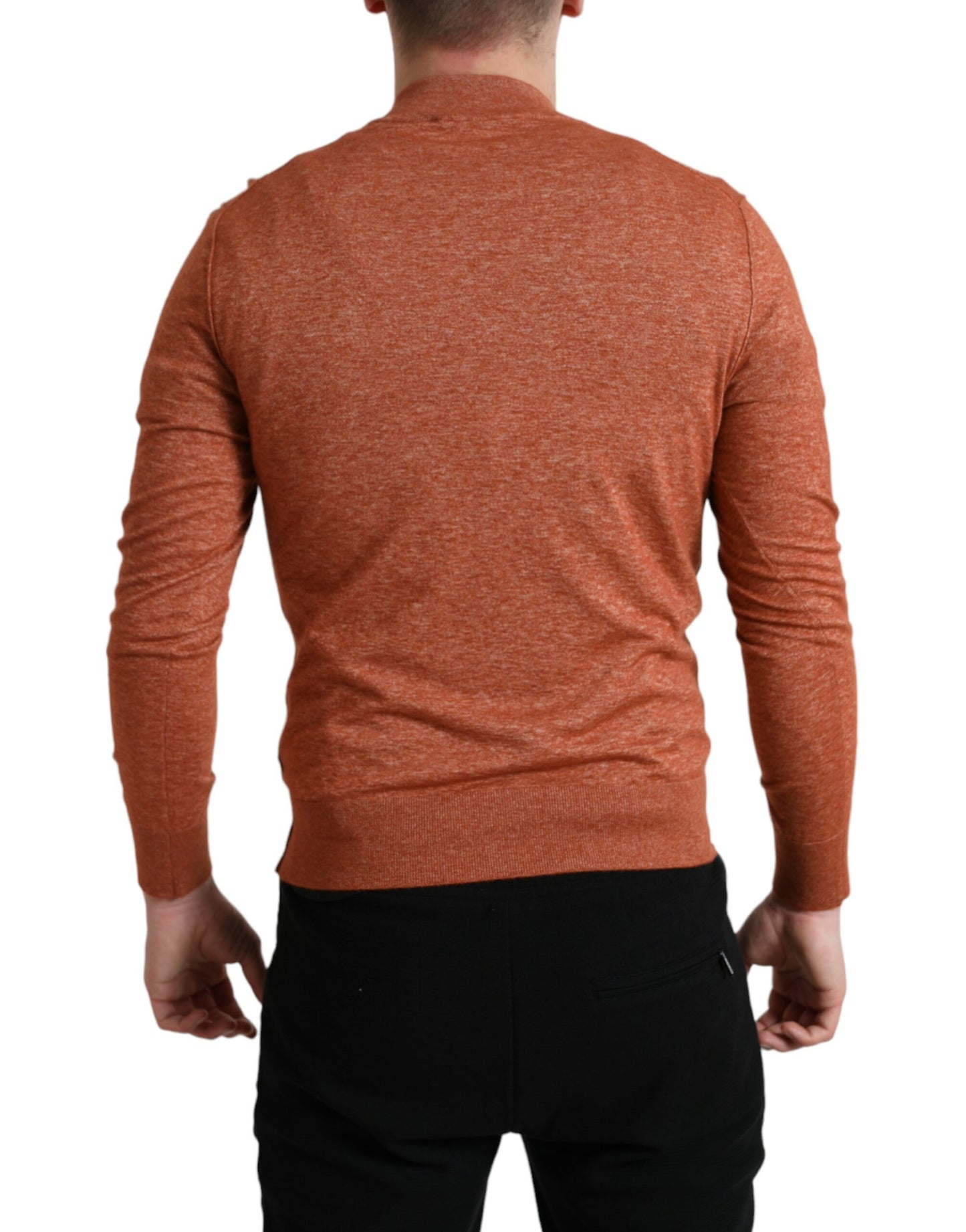 Dolce & Gabbana Maglione Girocollo Arancione in Seta-Cashmere