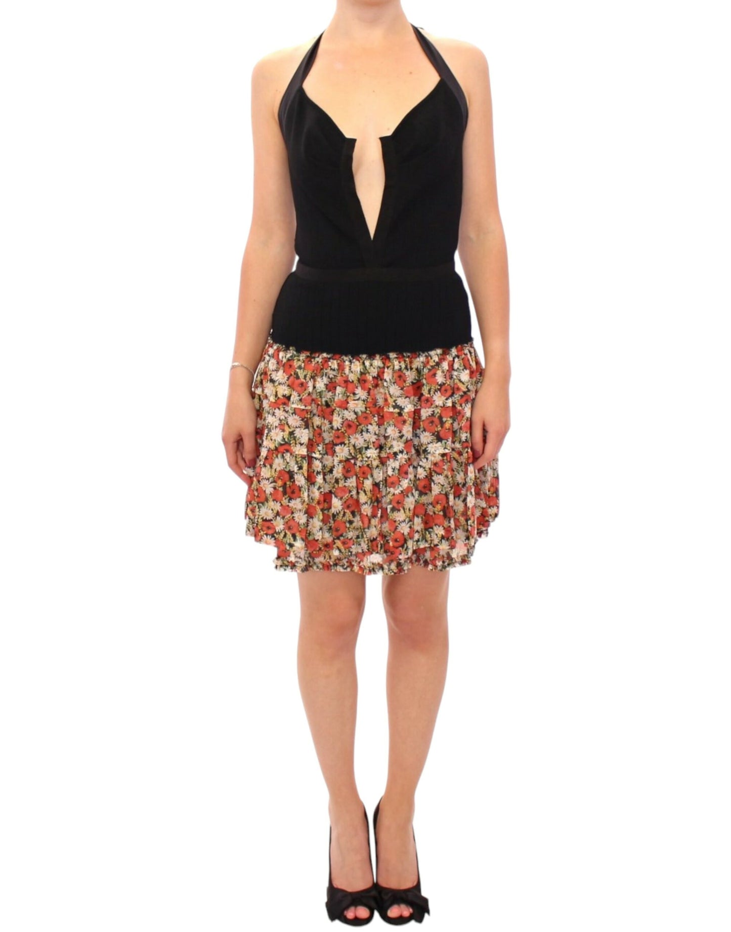 Dolce & Gabbana elegante abito a palloncino con scollo all'americana floreale