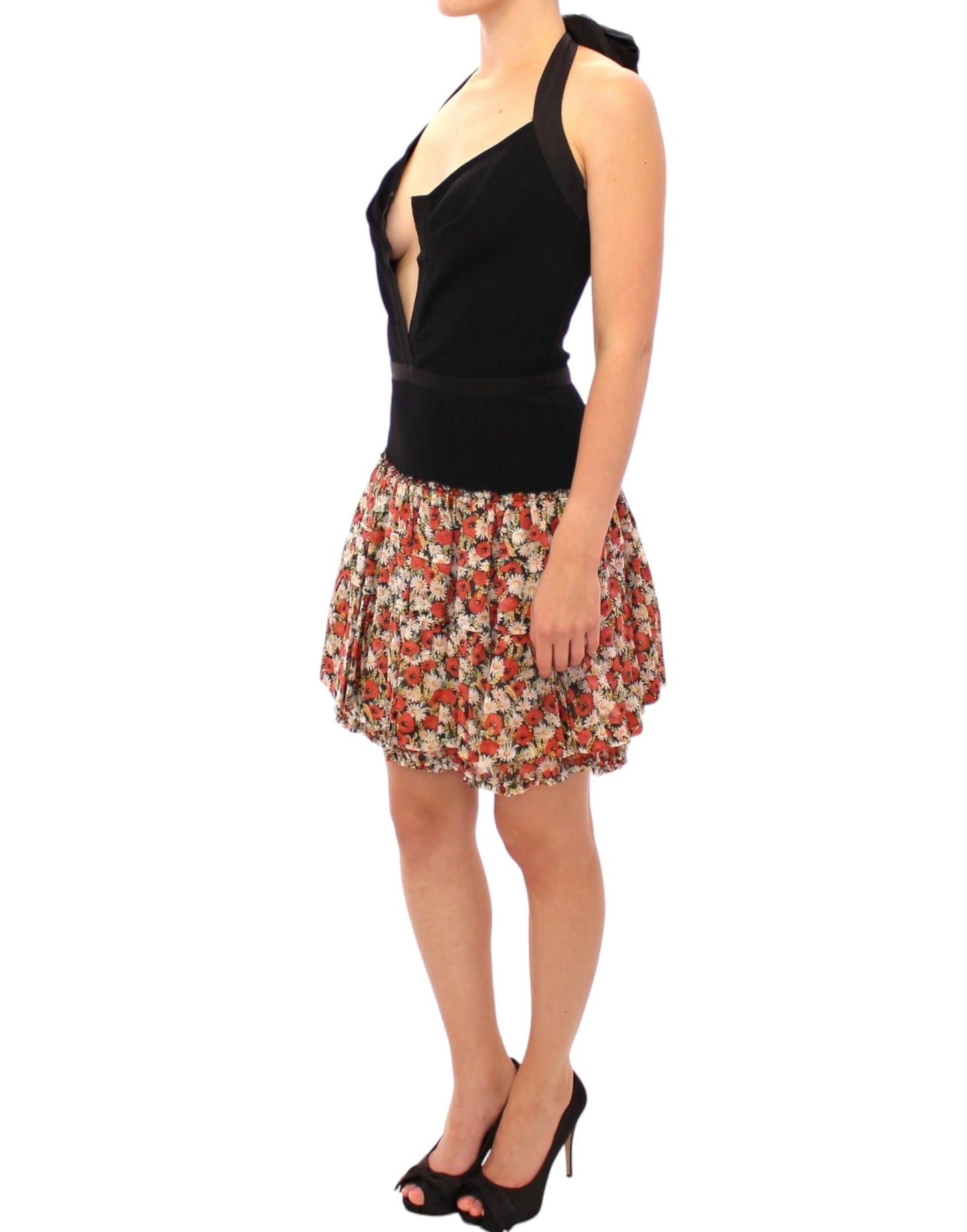 Dolce & Gabbana elegante abito a palloncino con scollo all'americana floreale