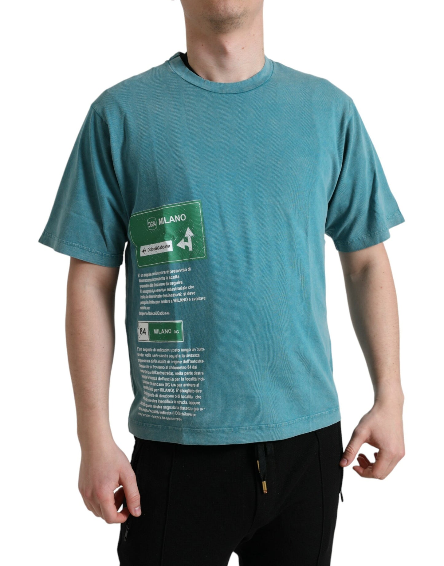 Dolce & Gabbana T-shirt in cotone con motivo Milano blu chic