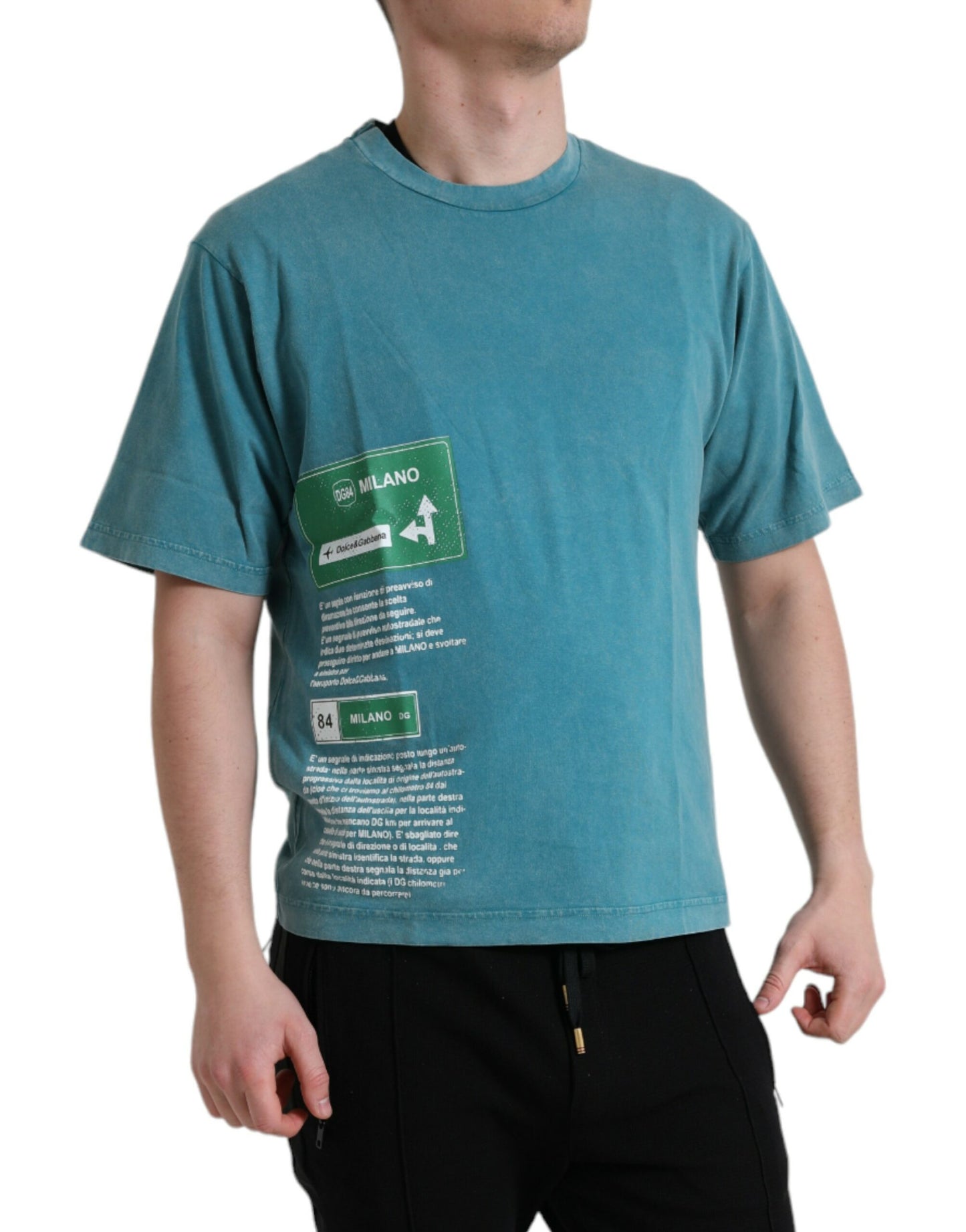 Dolce & Gabbana T-shirt in cotone con motivo Milano blu chic