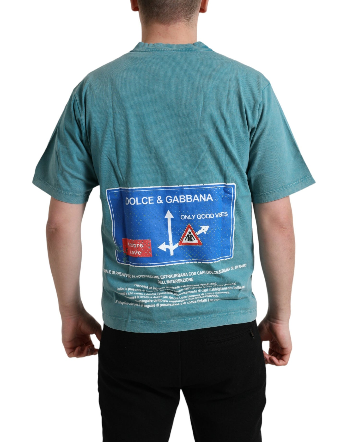 Dolce & Gabbana T-shirt in cotone con motivo Milano blu chic