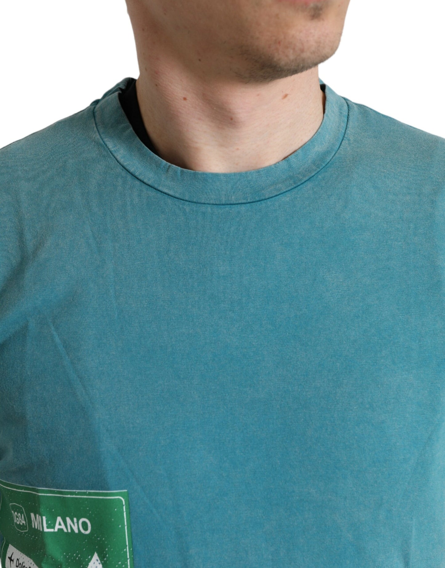 Dolce & Gabbana T-shirt in cotone con motivo Milano blu chic