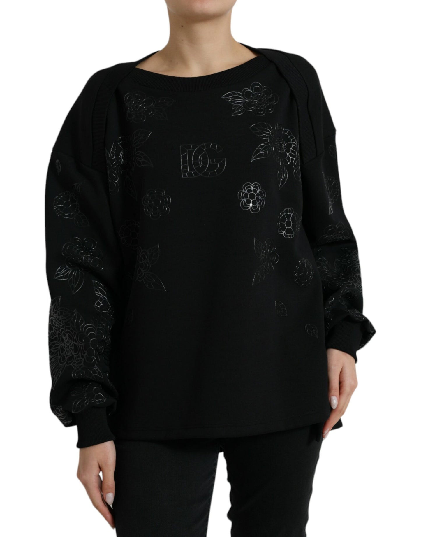 Dolce & Gabbana elegante maglione con applicazioni floreali nere