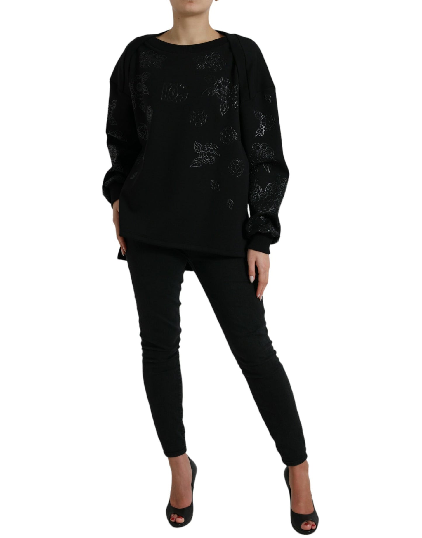 Dolce & Gabbana elegante maglione con applicazioni floreali nere