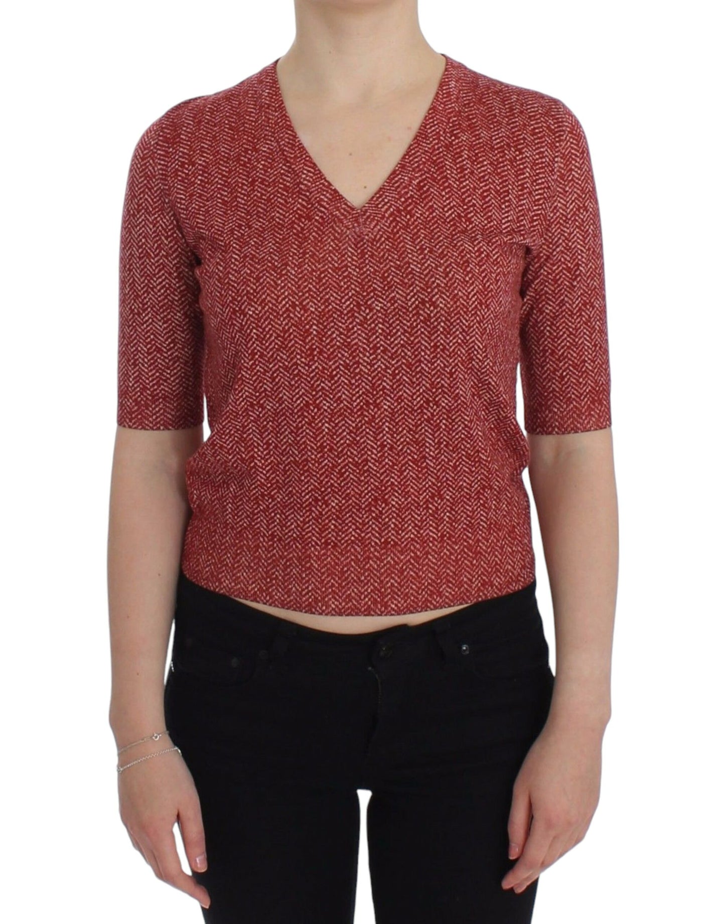 Dolce & Gabbana Incantevole maglione con scollo a V in tweed rosso