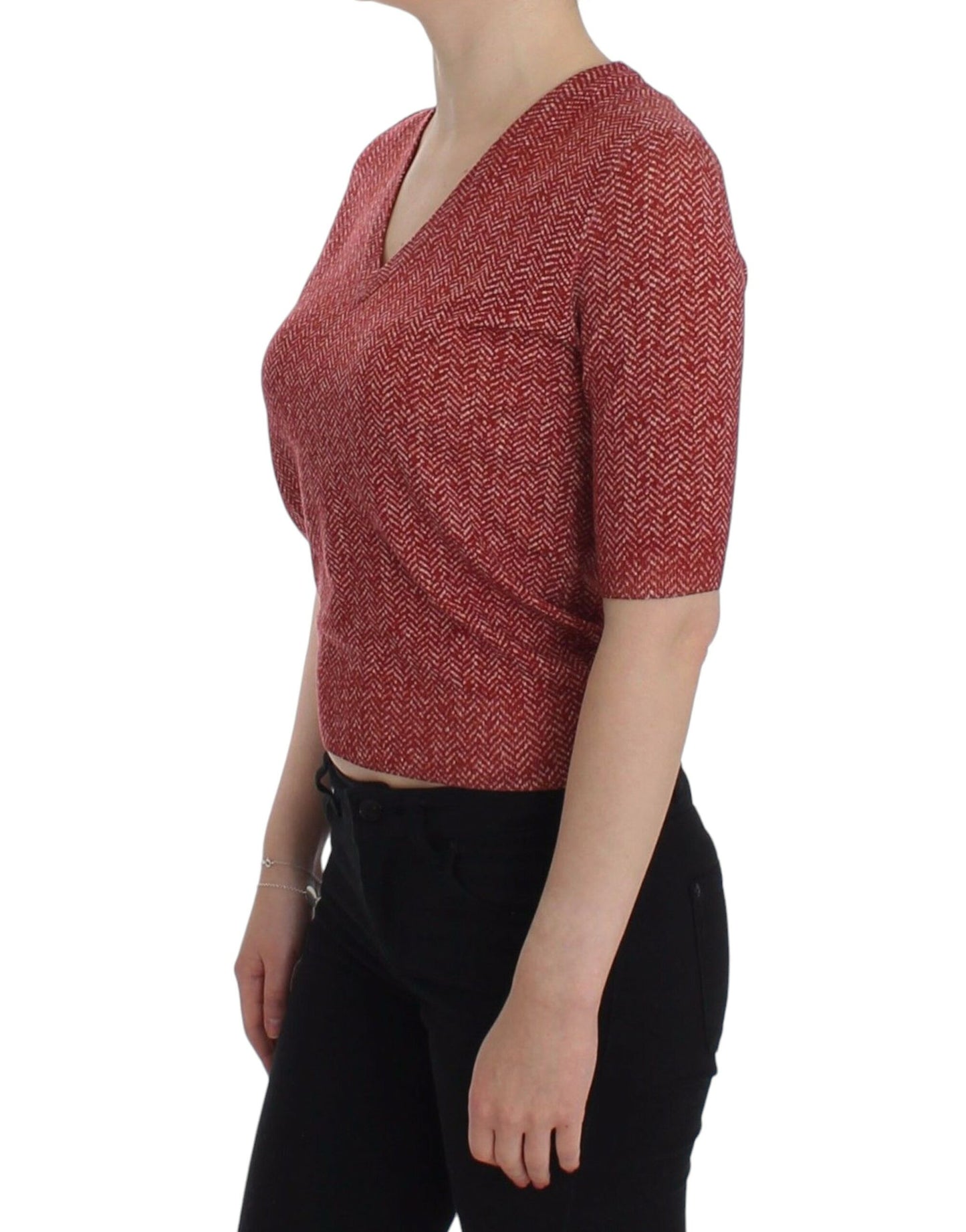 Dolce & Gabbana Incantevole maglione con scollo a V in tweed rosso
