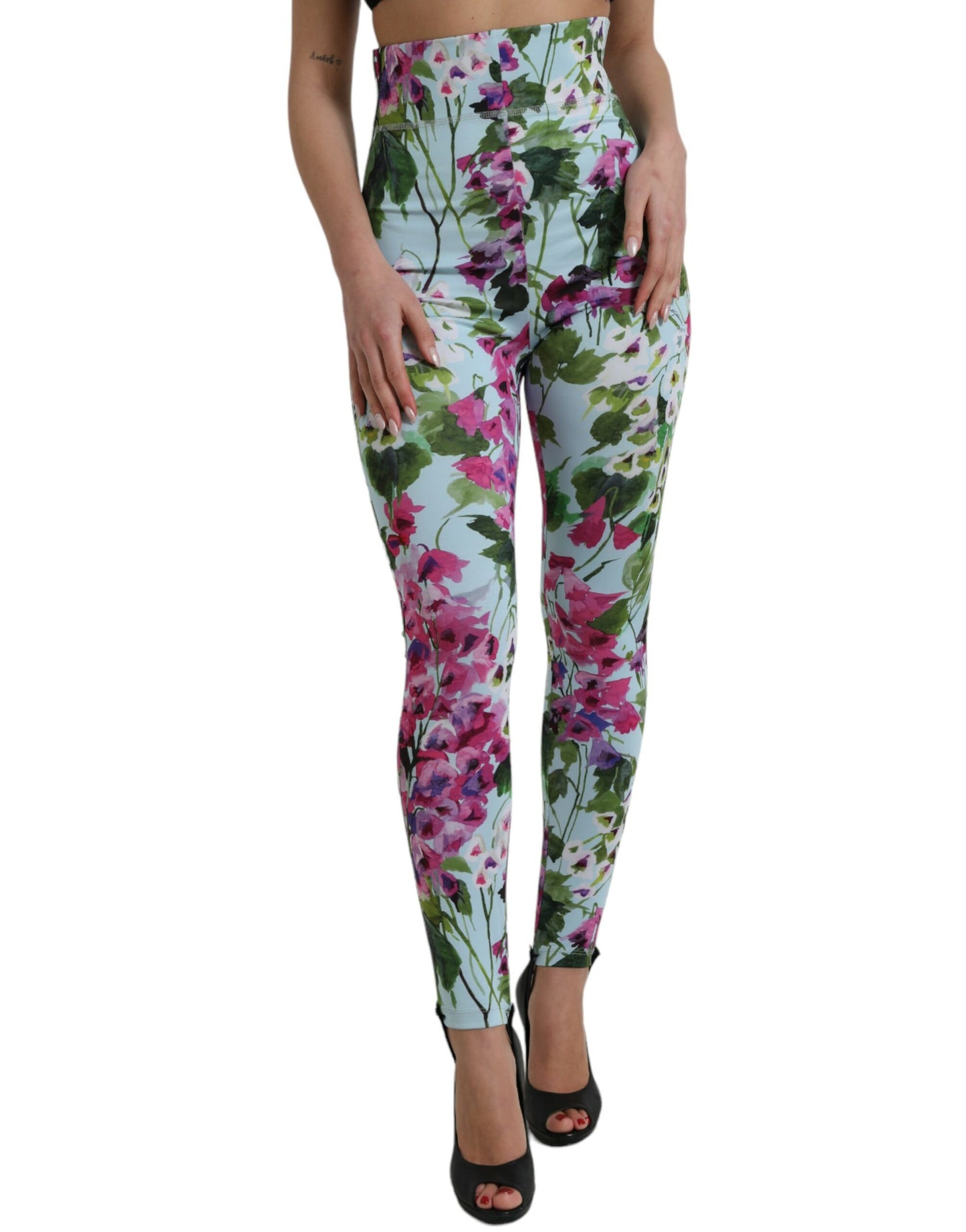 Pantaloni leggings eleganti a vita alta floreali Dolce & Gabbana