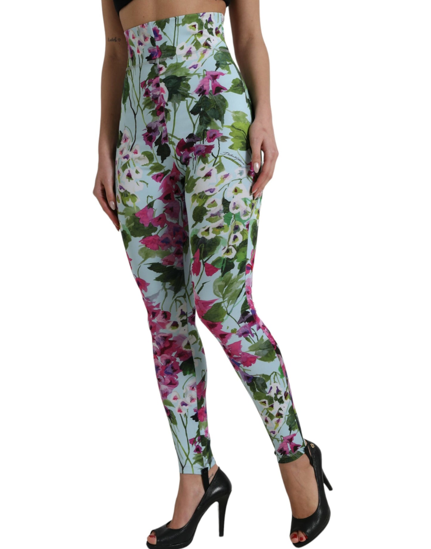 Pantaloni leggings eleganti a vita alta floreali Dolce & Gabbana