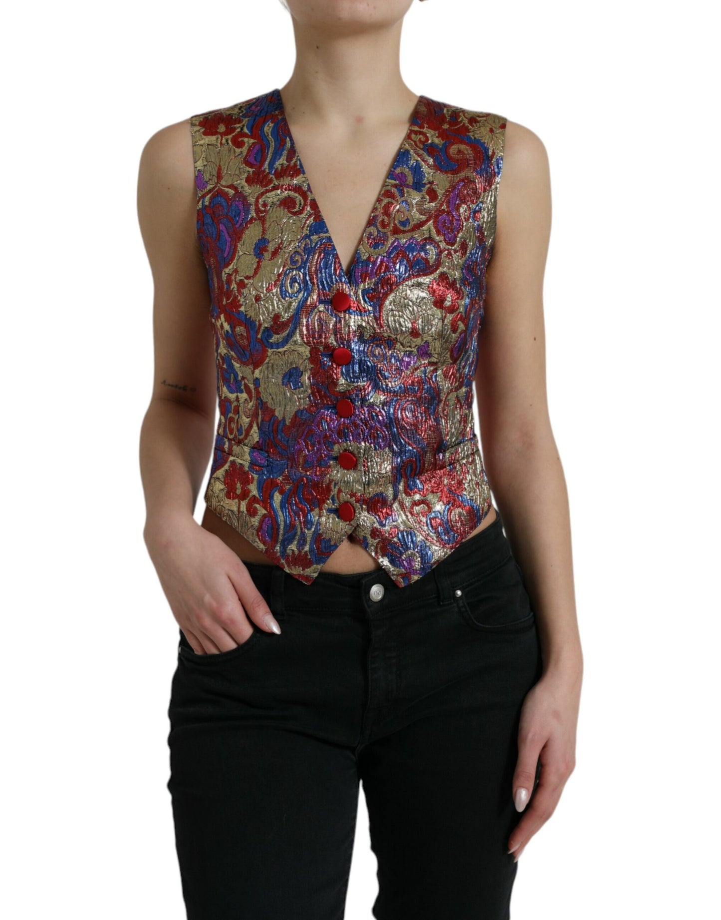 Gilet Gilet Jacquard con Stampa Floreale Multicolor Dolce & Gabbana