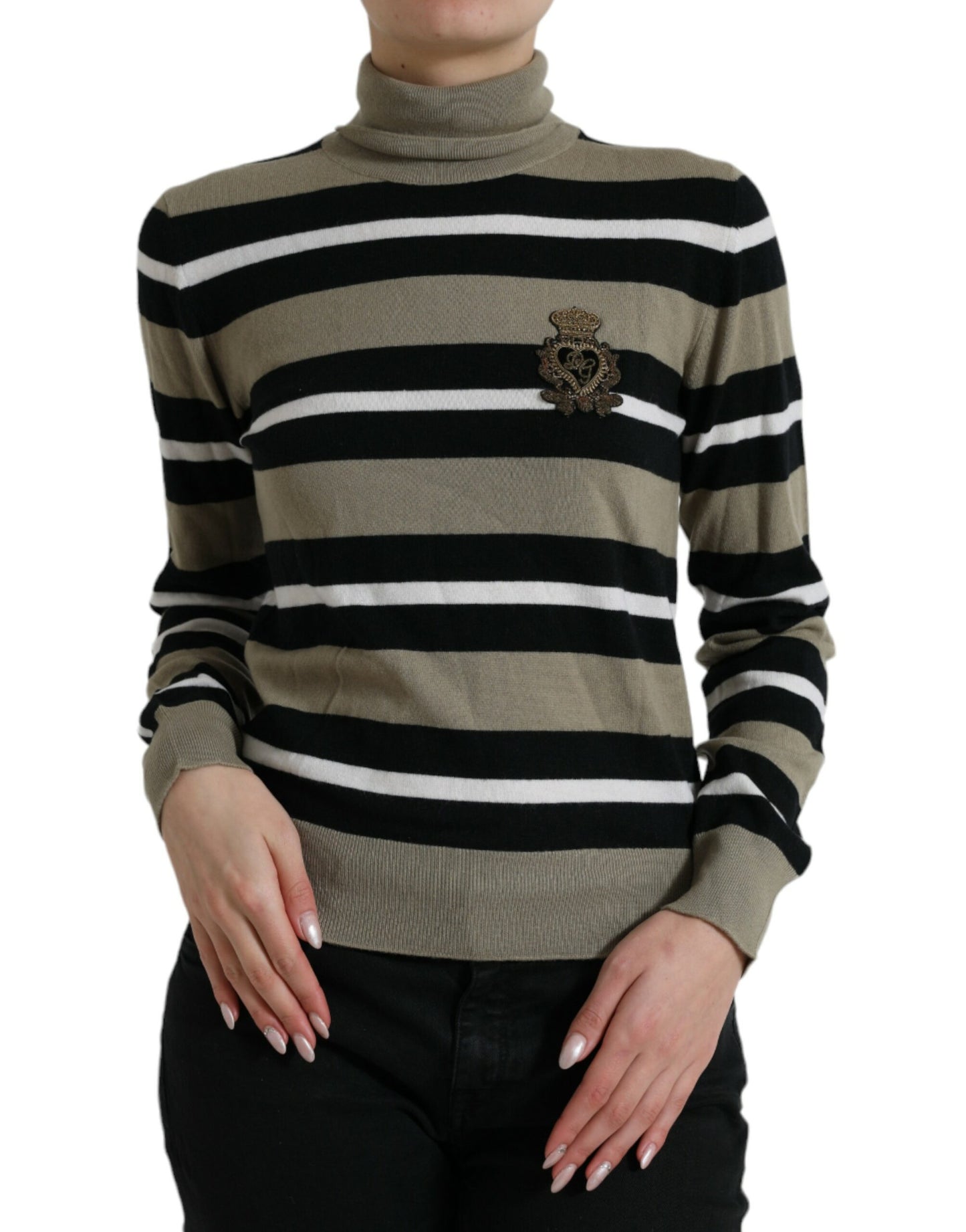 Dolce & Gabbana Maglione Elegante a Collo Alto in Lana a Righe