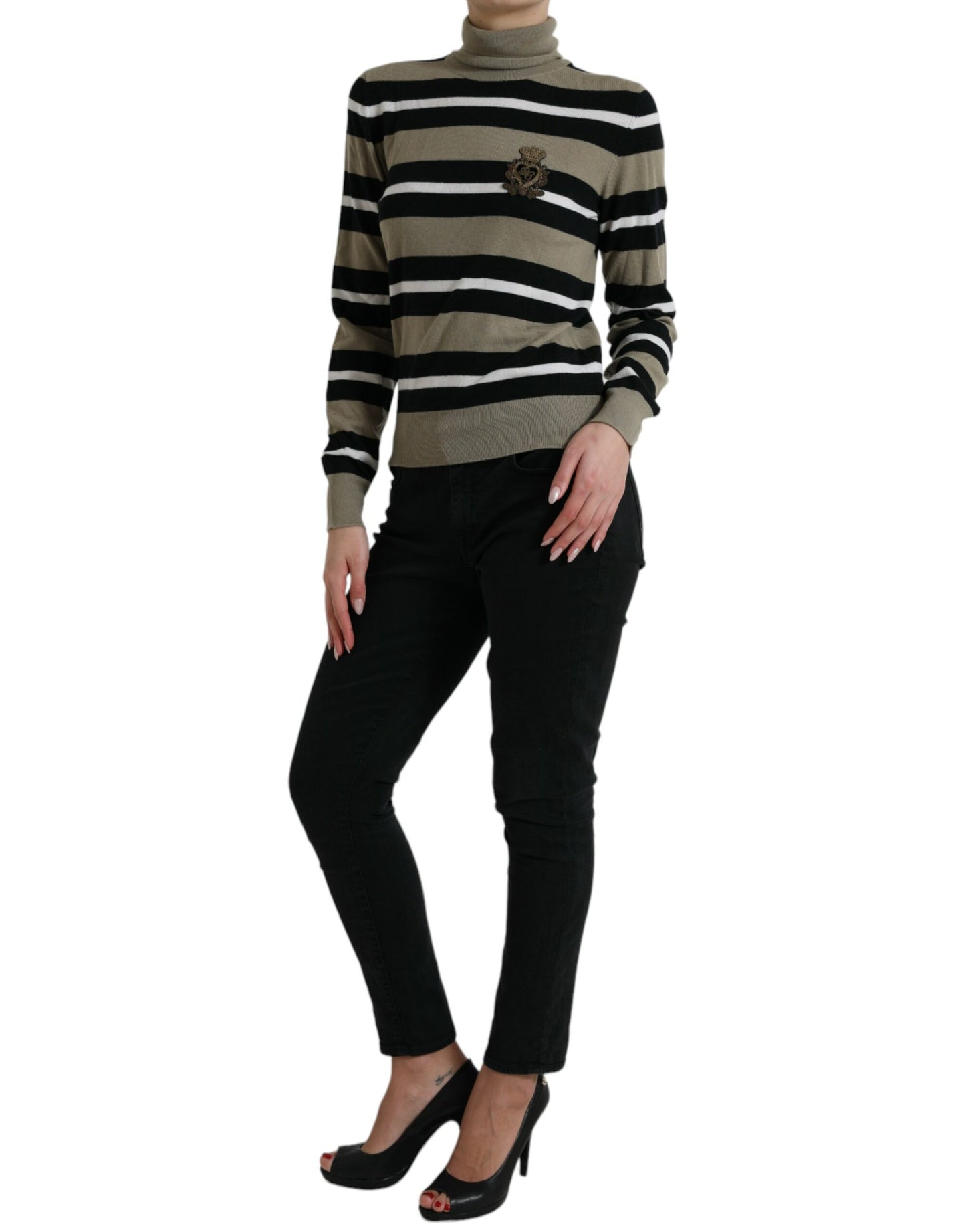 Dolce & Gabbana Maglione Elegante a Collo Alto in Lana a Righe