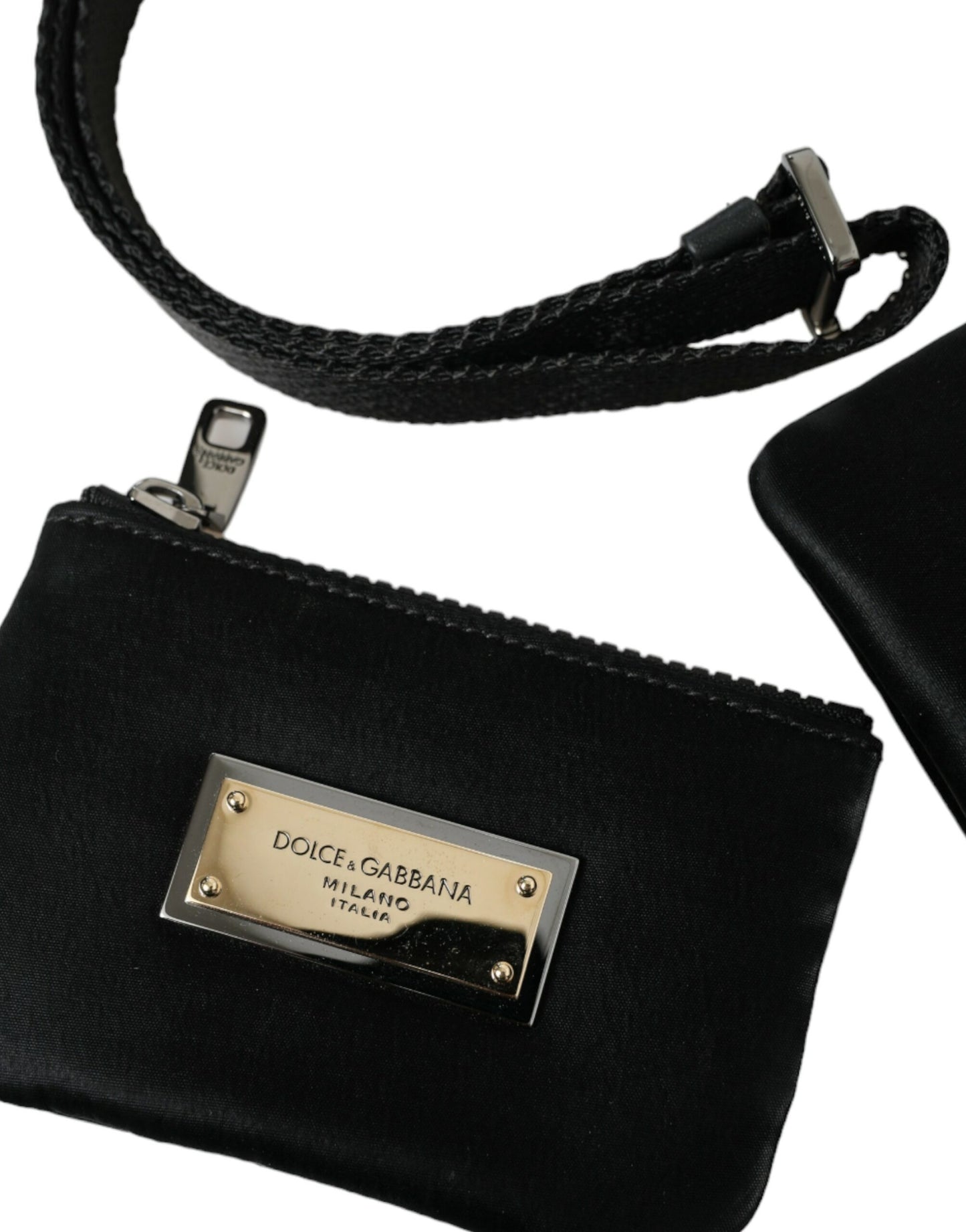 Dolce & Gabbana Элегантный черный нейлоновый кожаный клатч с серебряными деталями