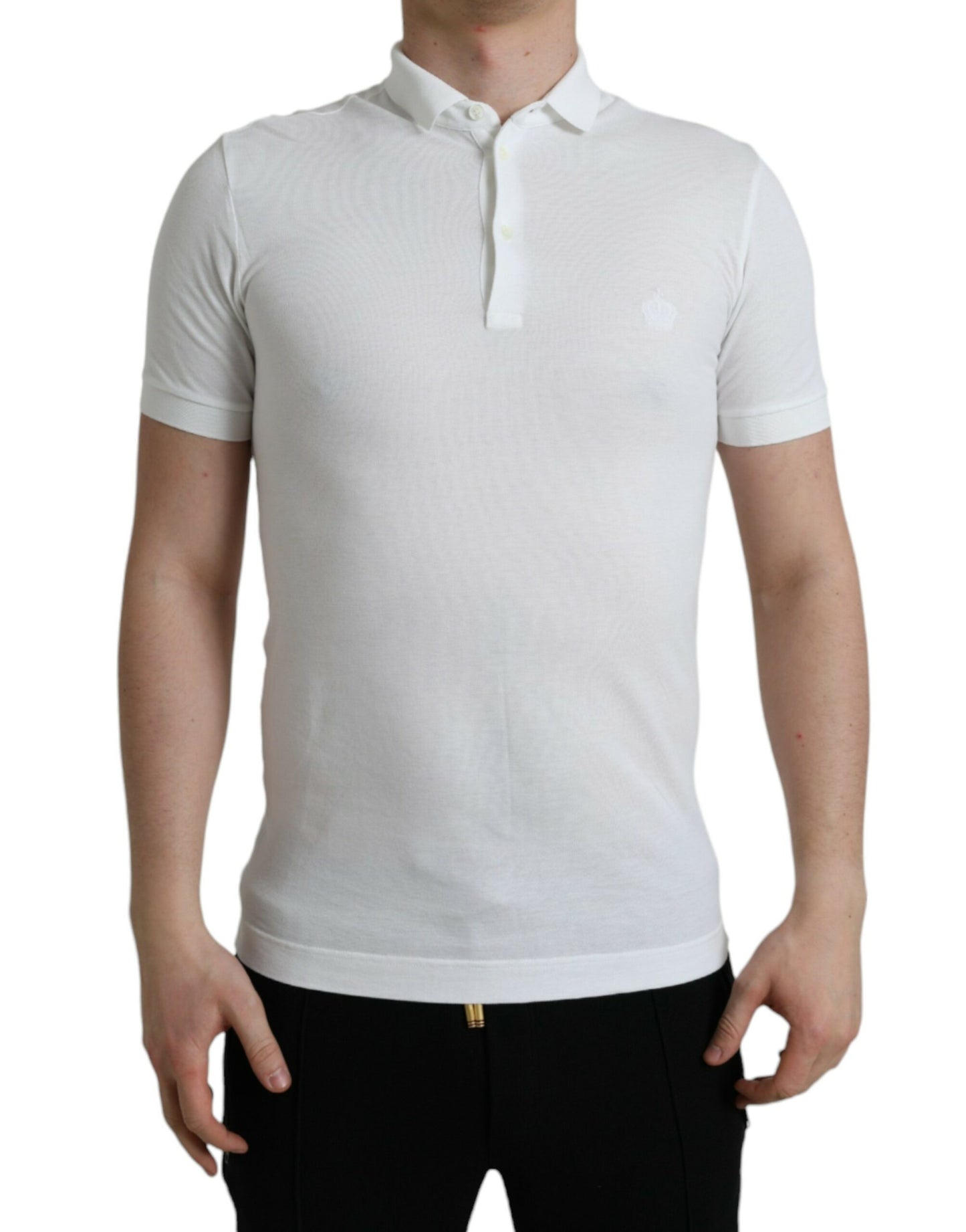 Polo Dolce & Gabbana in cotone bianco con ricamo corona