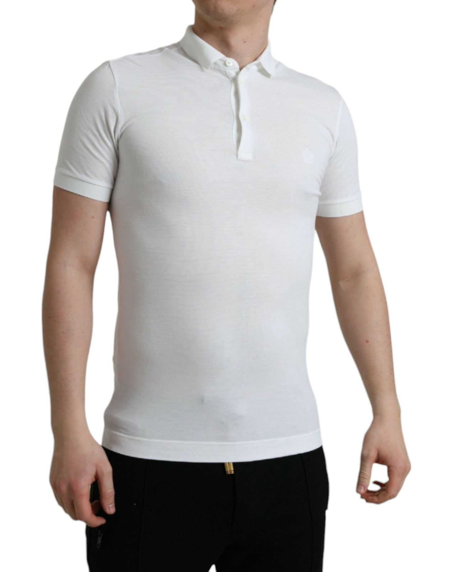 Polo Dolce & Gabbana in cotone bianco con ricamo corona