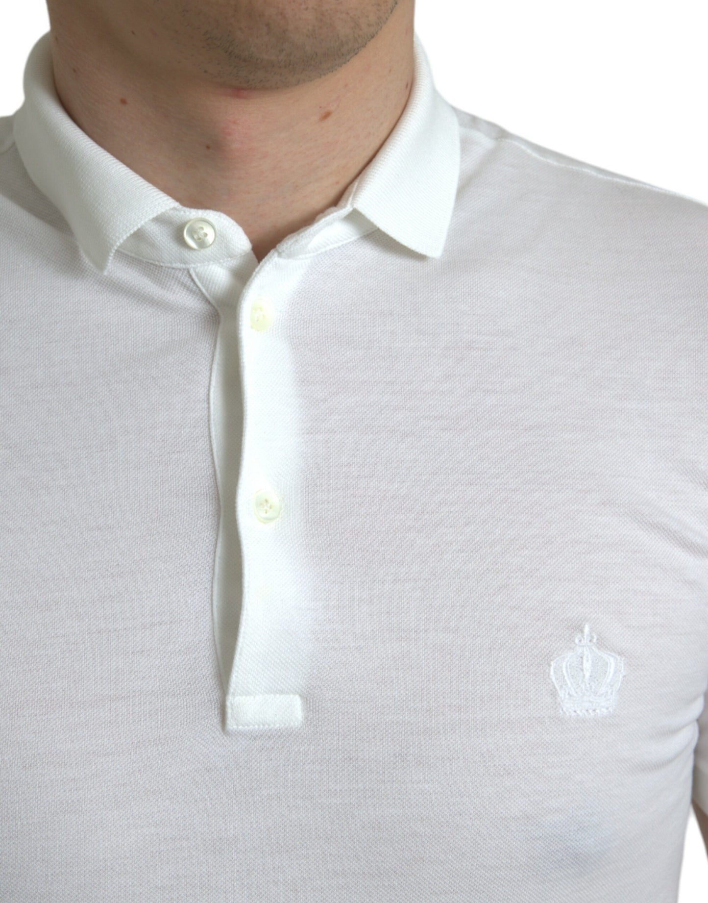 Polo Dolce & Gabbana in cotone bianco con ricamo corona