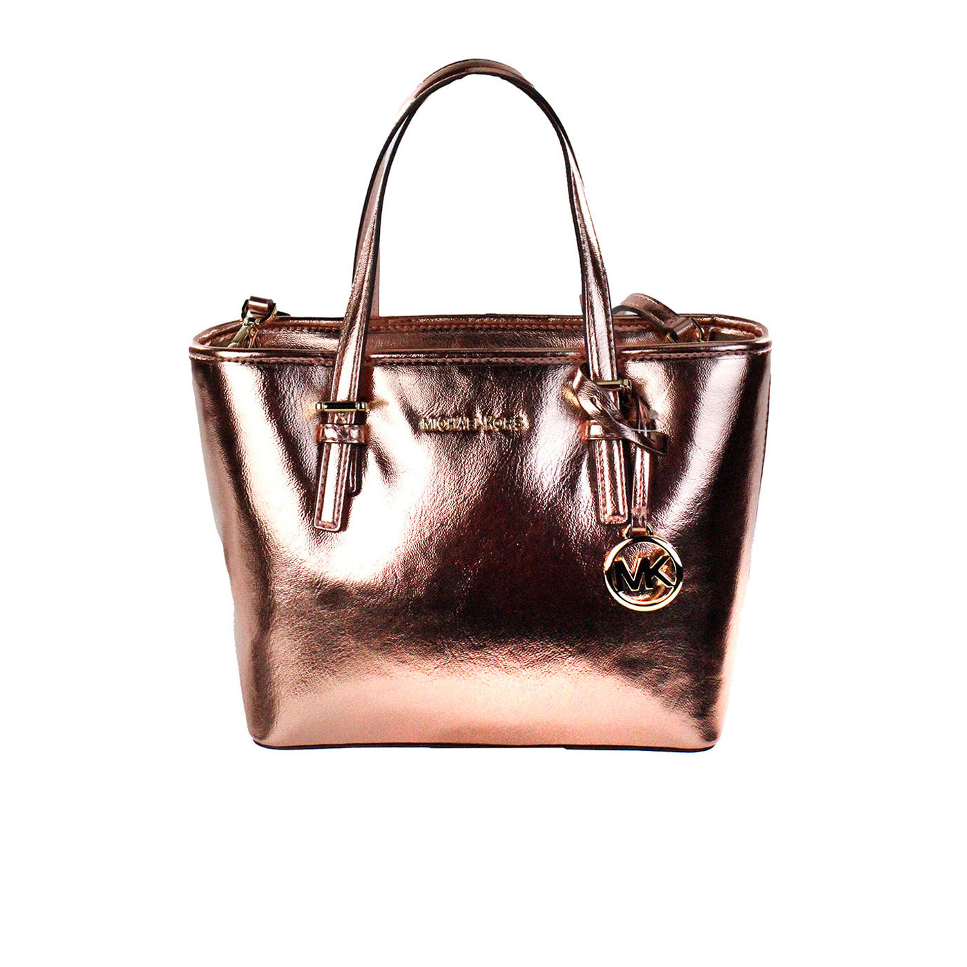 Borsa tote con cerniera superiore Michael Kors Jet Set Primrose Metallic XS Carryall