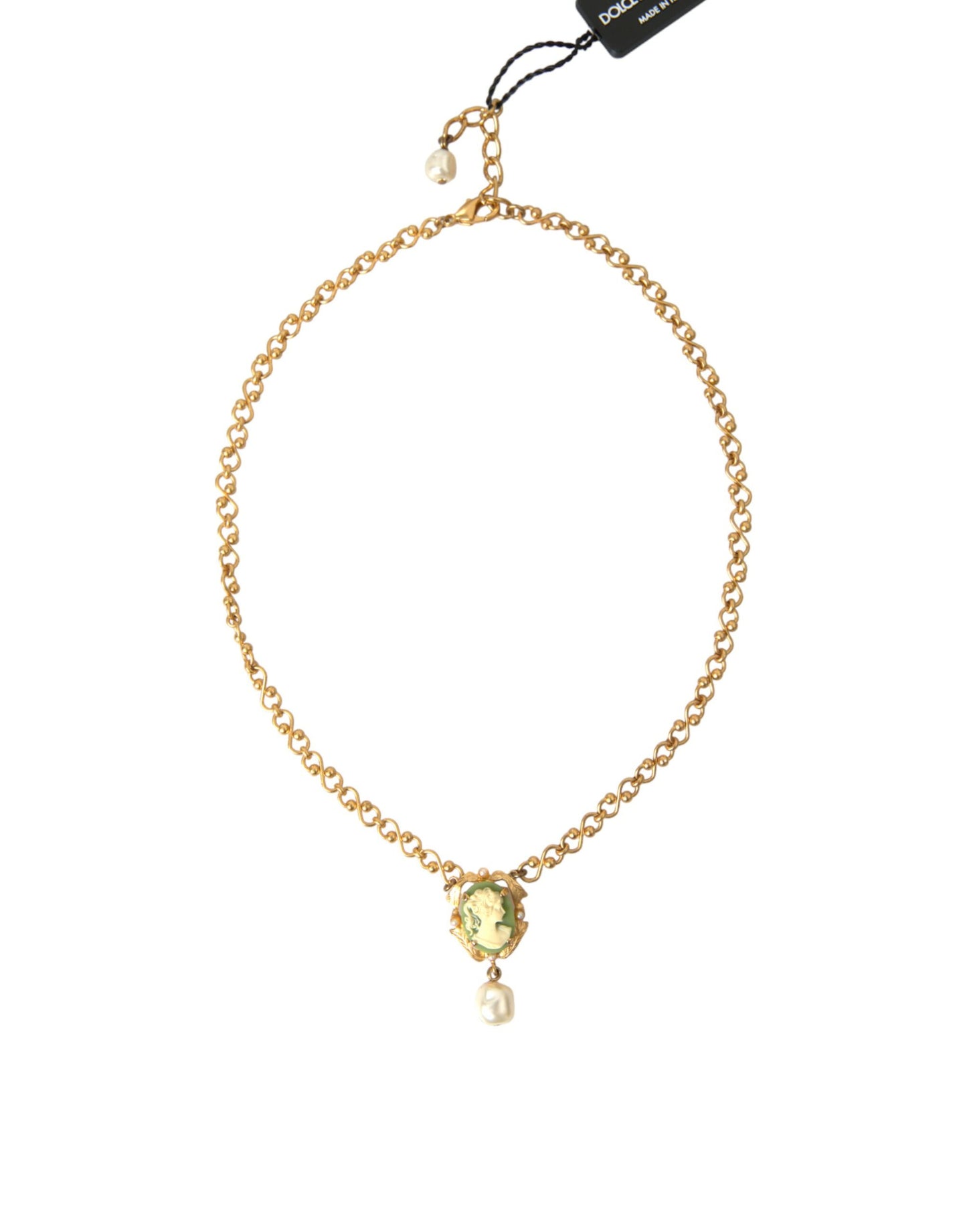 Dolce & Gabbana Collana con ciondolo con perla e catena in ottone dorato