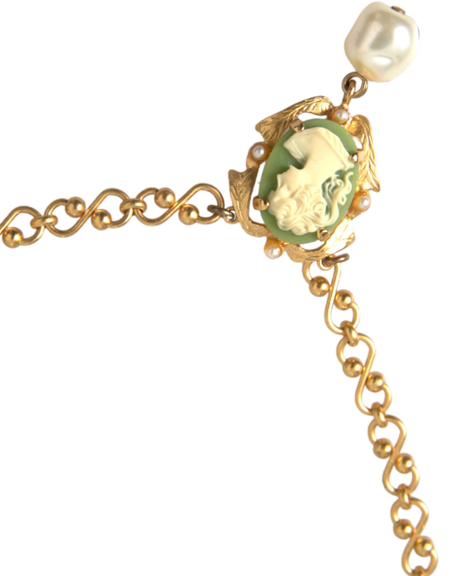 Dolce & Gabbana Collana con ciondolo con perla e catena in ottone dorato