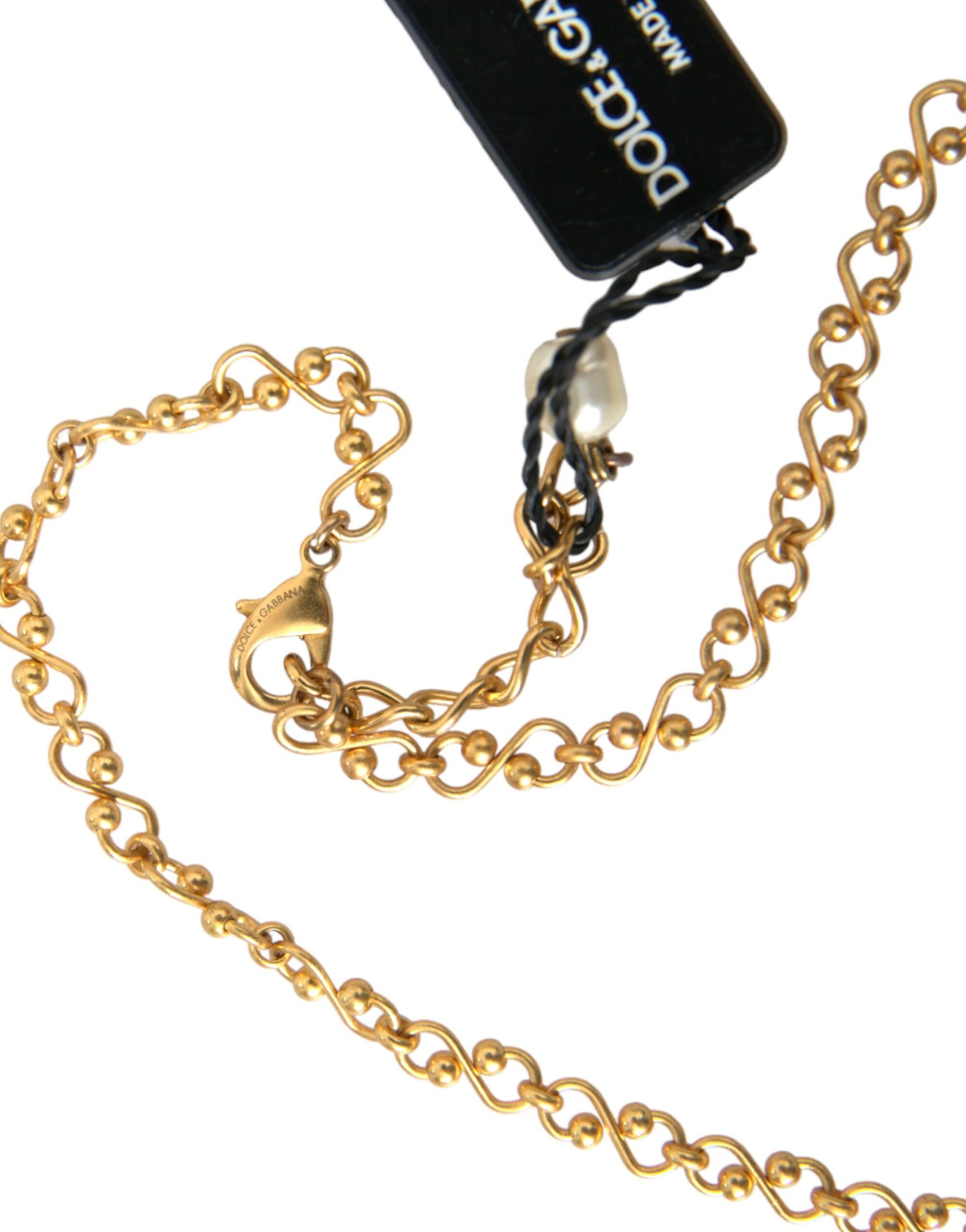 Dolce & Gabbana Collana con ciondolo con perla e catena in ottone dorato
