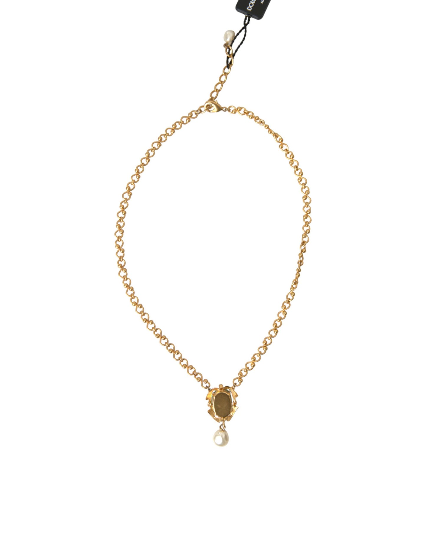 Dolce & Gabbana Collana con ciondolo con perla e catena in ottone dorato