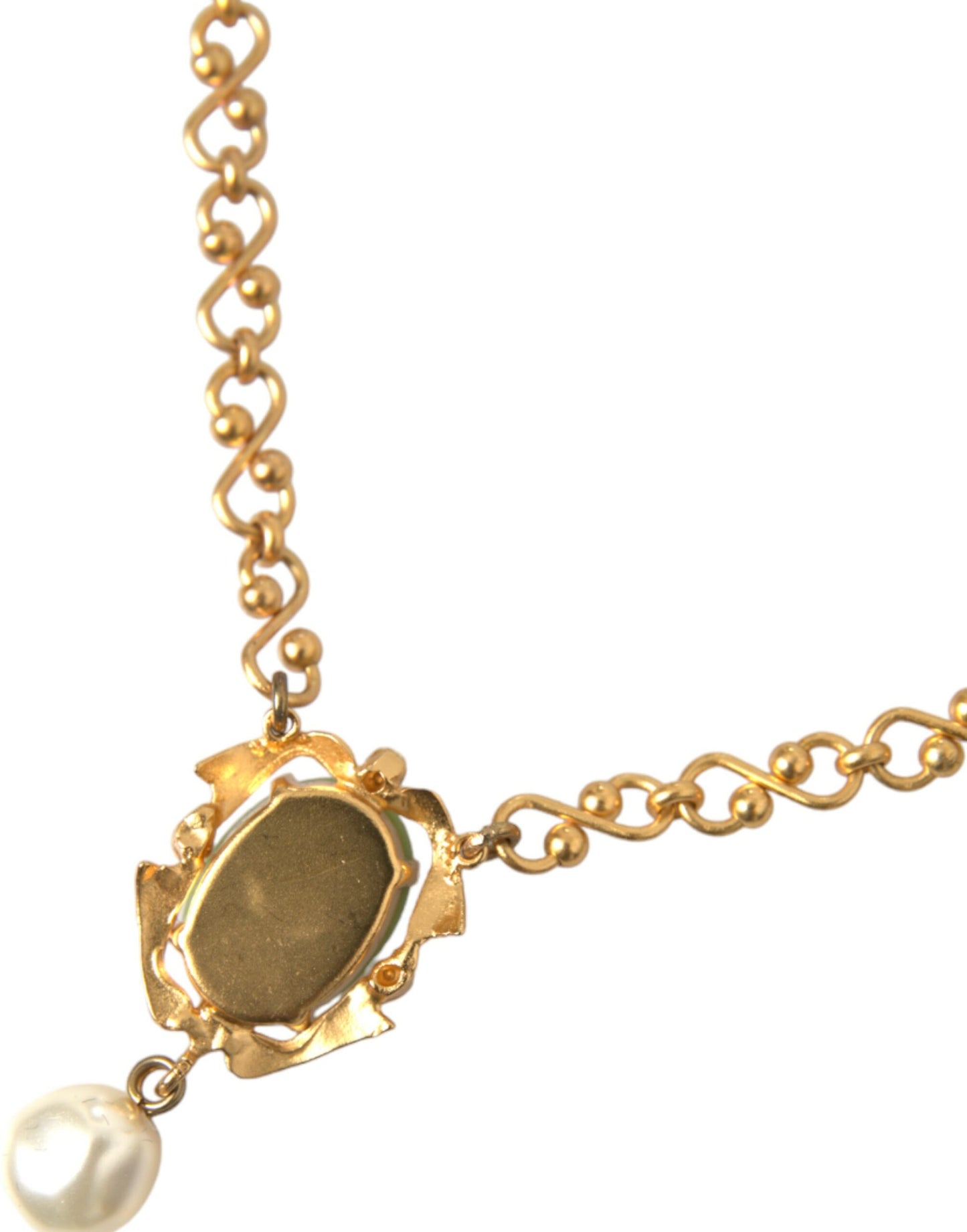 Dolce & Gabbana Collana con ciondolo con perla e catena in ottone dorato