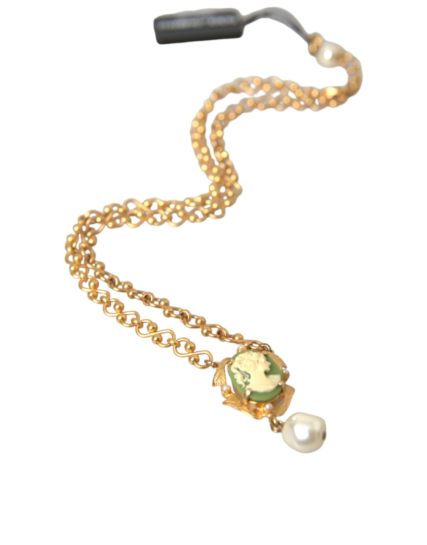 Dolce & Gabbana Collana con ciondolo con perla e catena in ottone dorato