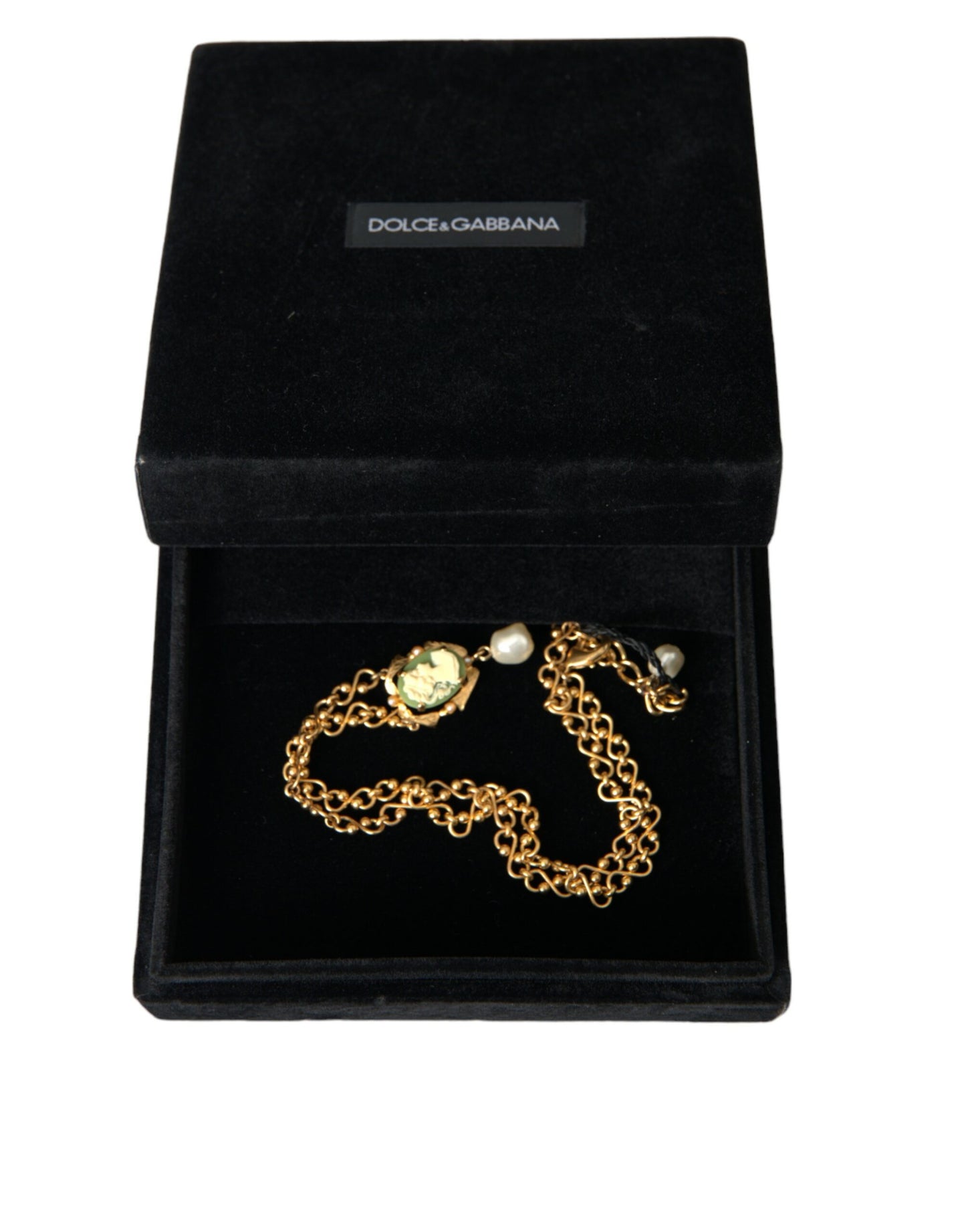 Dolce & Gabbana Collana con ciondolo con perla e catena in ottone dorato