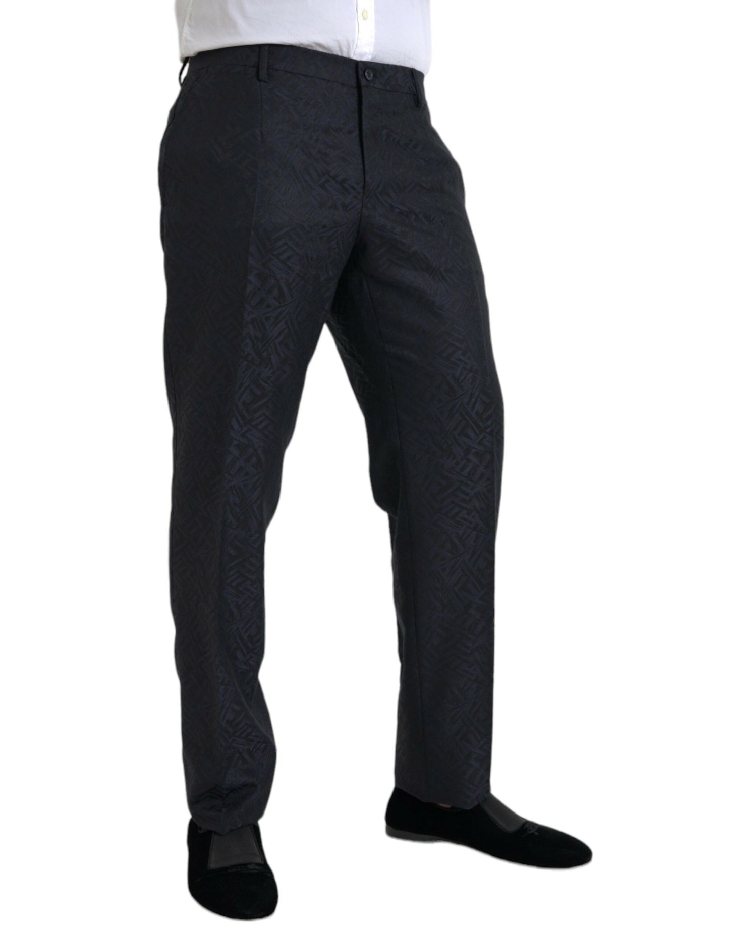 Pantaloni eleganti da uomo skinny in lana broccato blu Dolce & Gabbana
