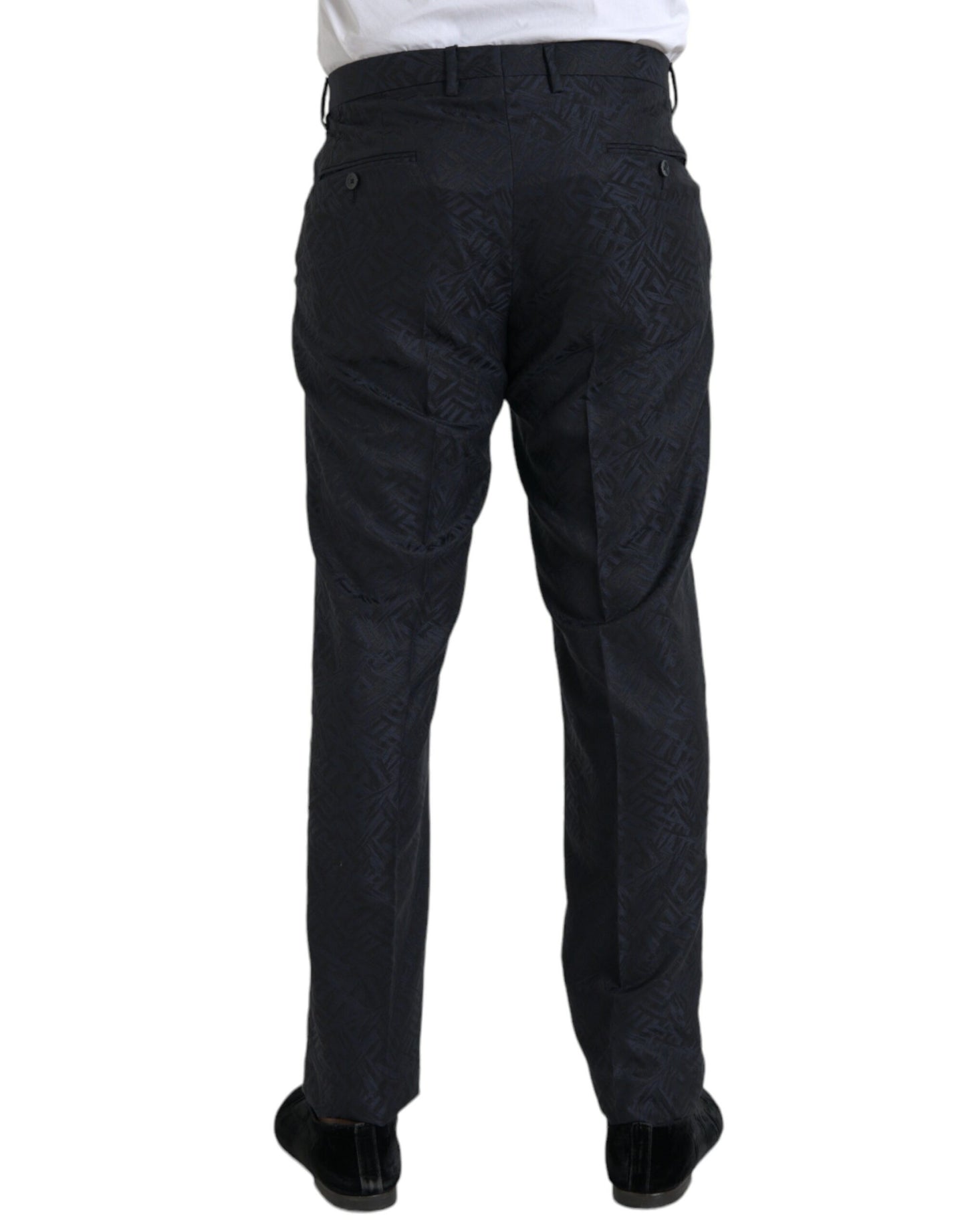 Pantaloni eleganti da uomo skinny in lana broccato blu Dolce & Gabbana