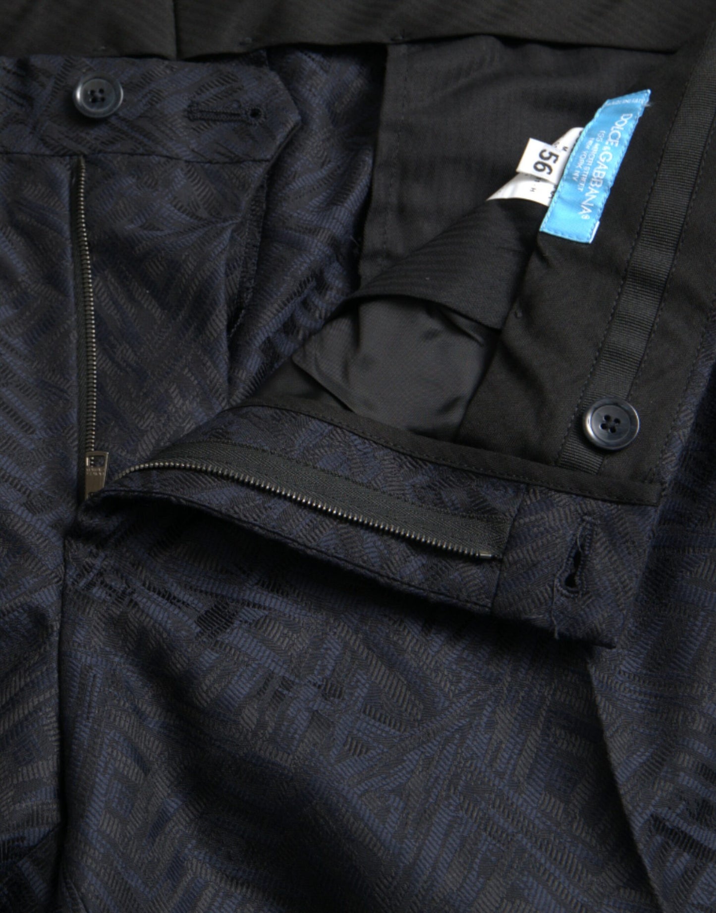 Pantaloni eleganti da uomo skinny in lana broccato blu Dolce & Gabbana