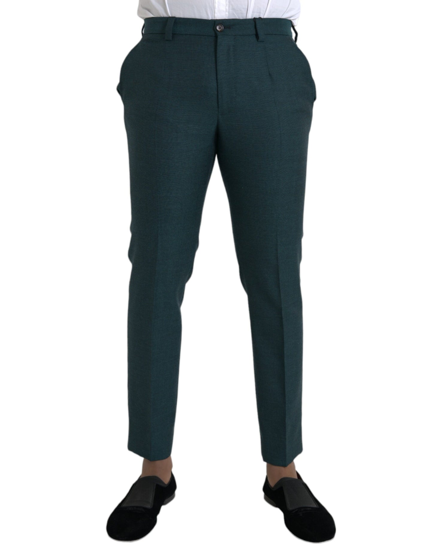 Pantaloni eleganti slim skinny in lana verde Dolce & Gabbana