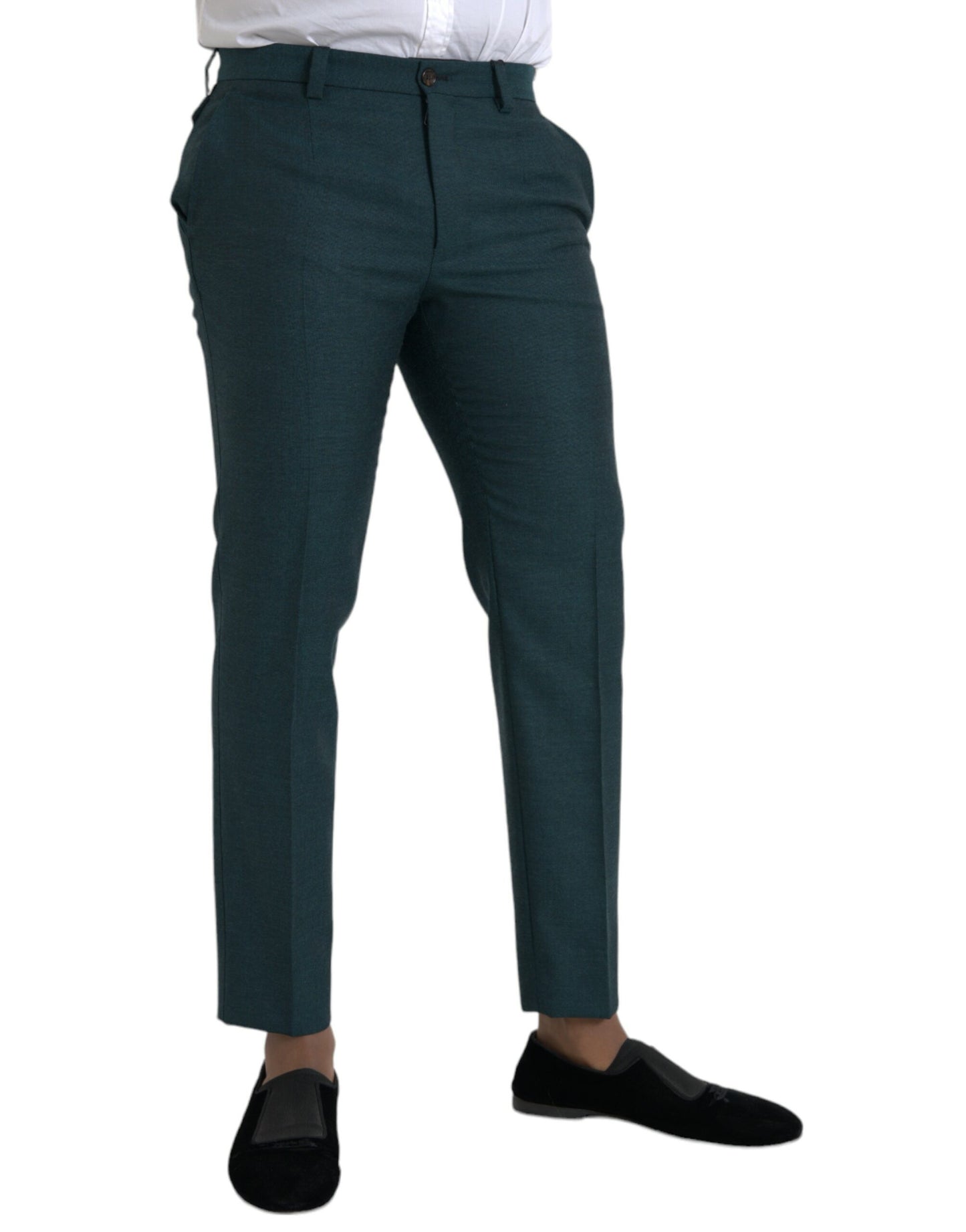 Pantaloni eleganti slim skinny in lana verde Dolce & Gabbana