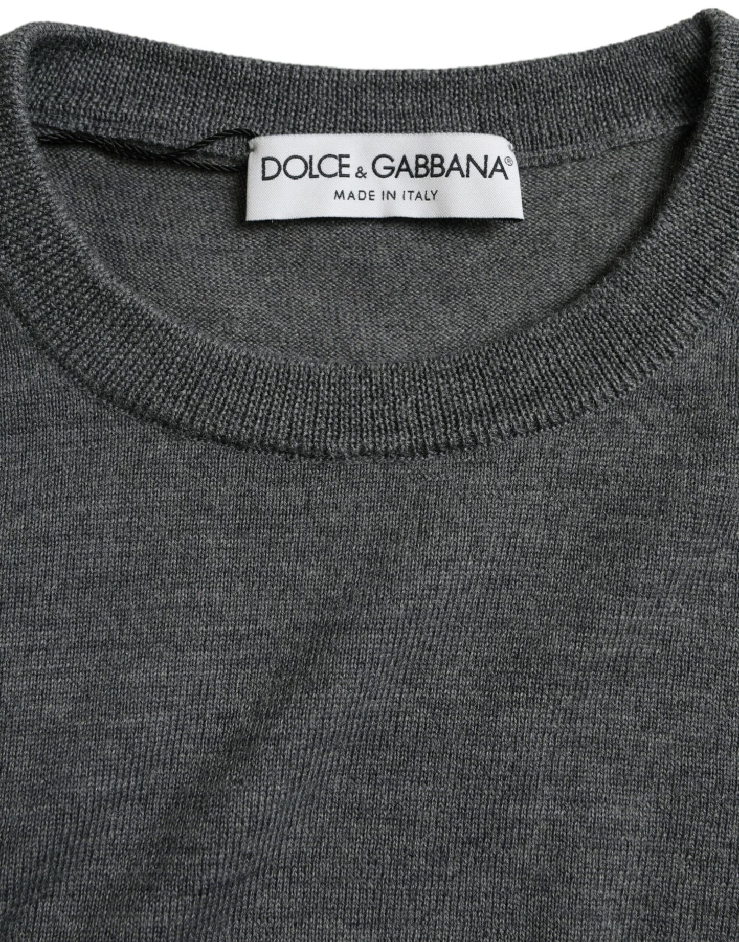 Темно-серый шерстяной пуловер Dolce & Gabbana с круглым вырезом