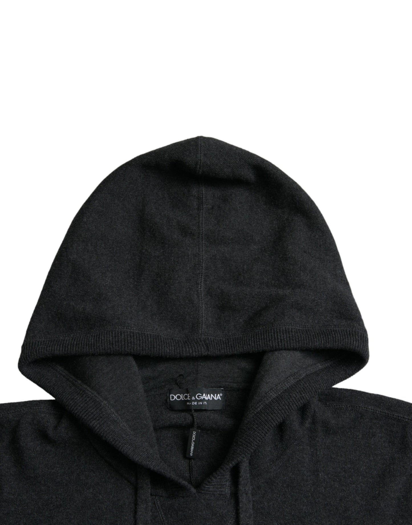 Dolce & Gabbana Maglione pullover con cappuccio in cashmere grigio scuro