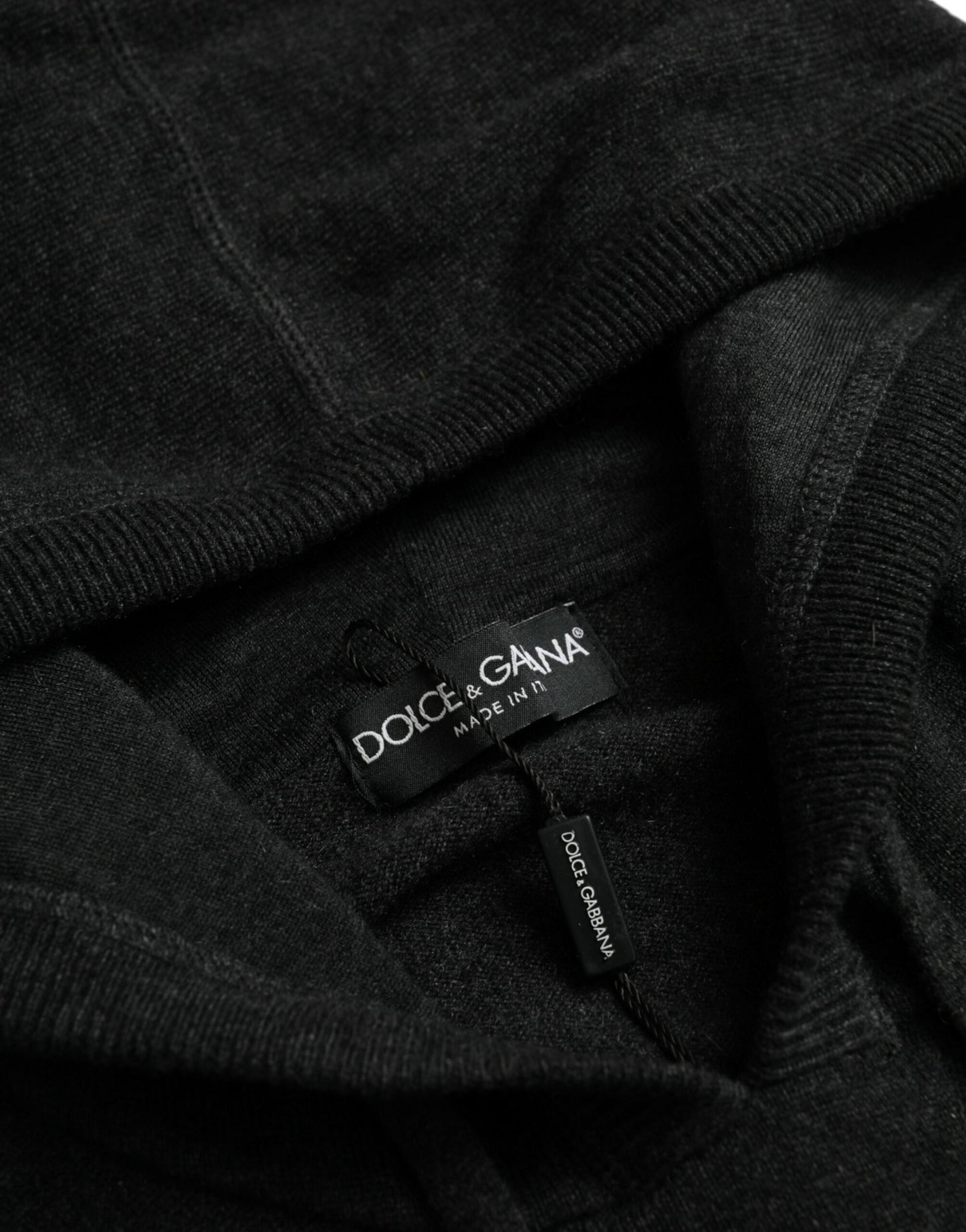 Dolce & Gabbana Maglione pullover con cappuccio in cashmere grigio scuro
