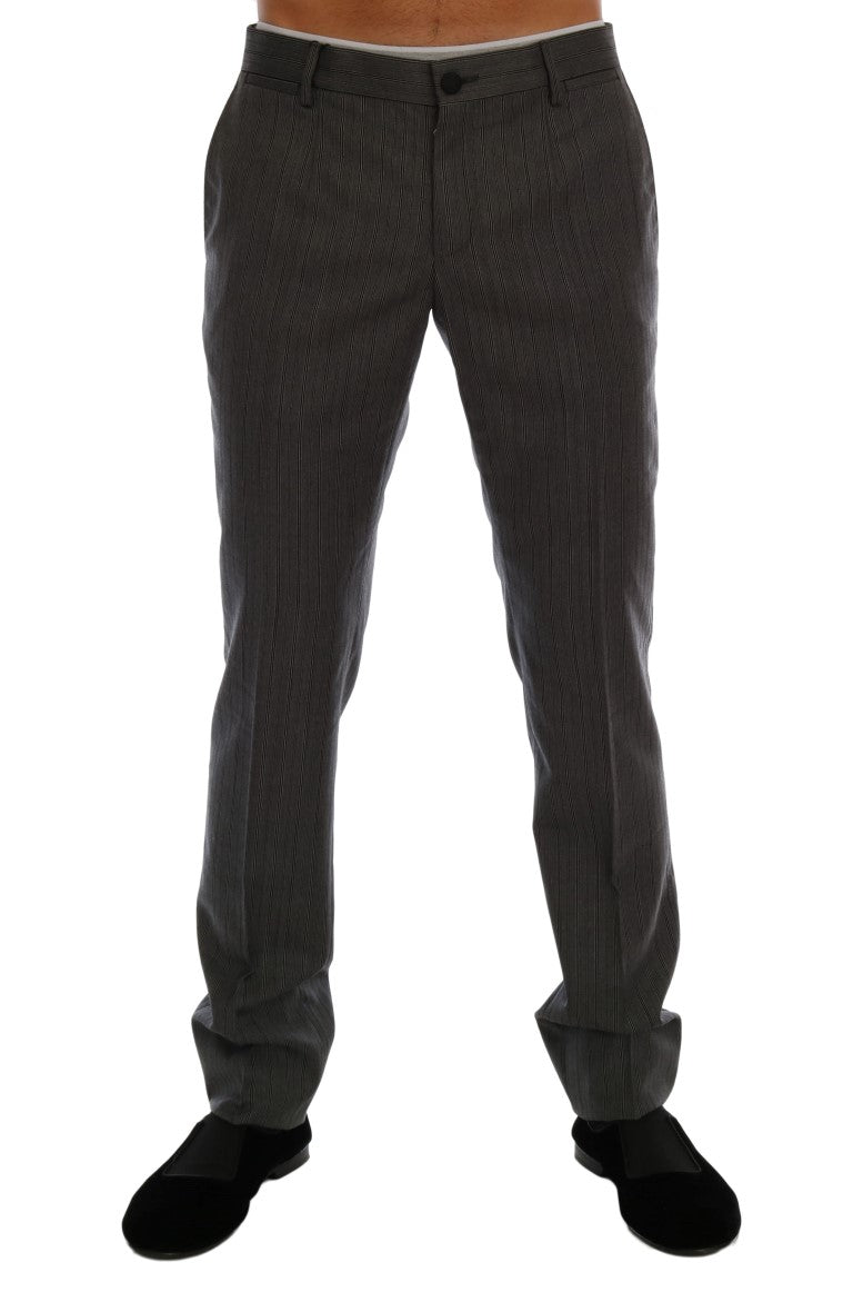 Pantaloni formali eleganti in lana a righe grigie Dolce & Gabbana