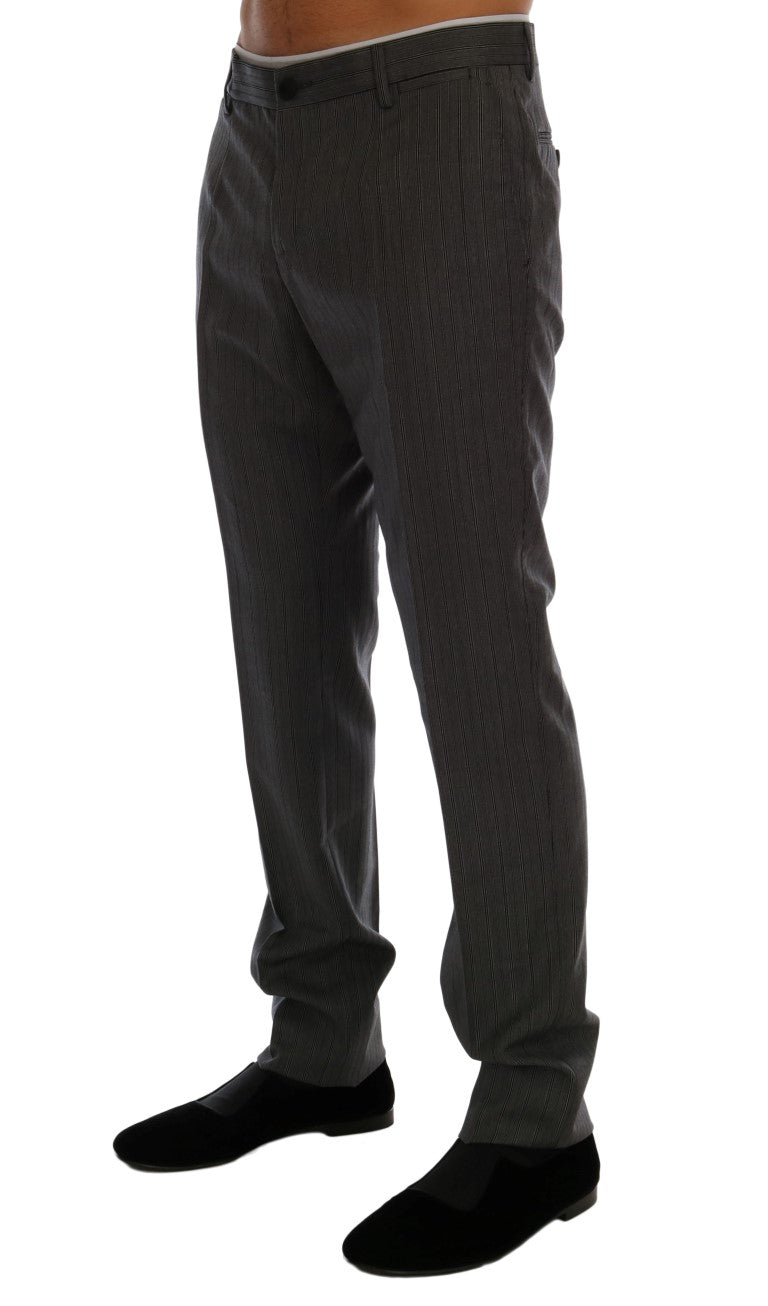 Pantaloni formali eleganti in lana a righe grigie Dolce & Gabbana