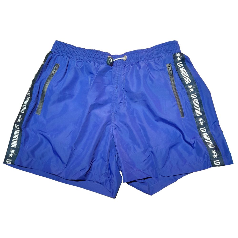 Pantaloncini da bagno da uomo in poliestere blu La Martina