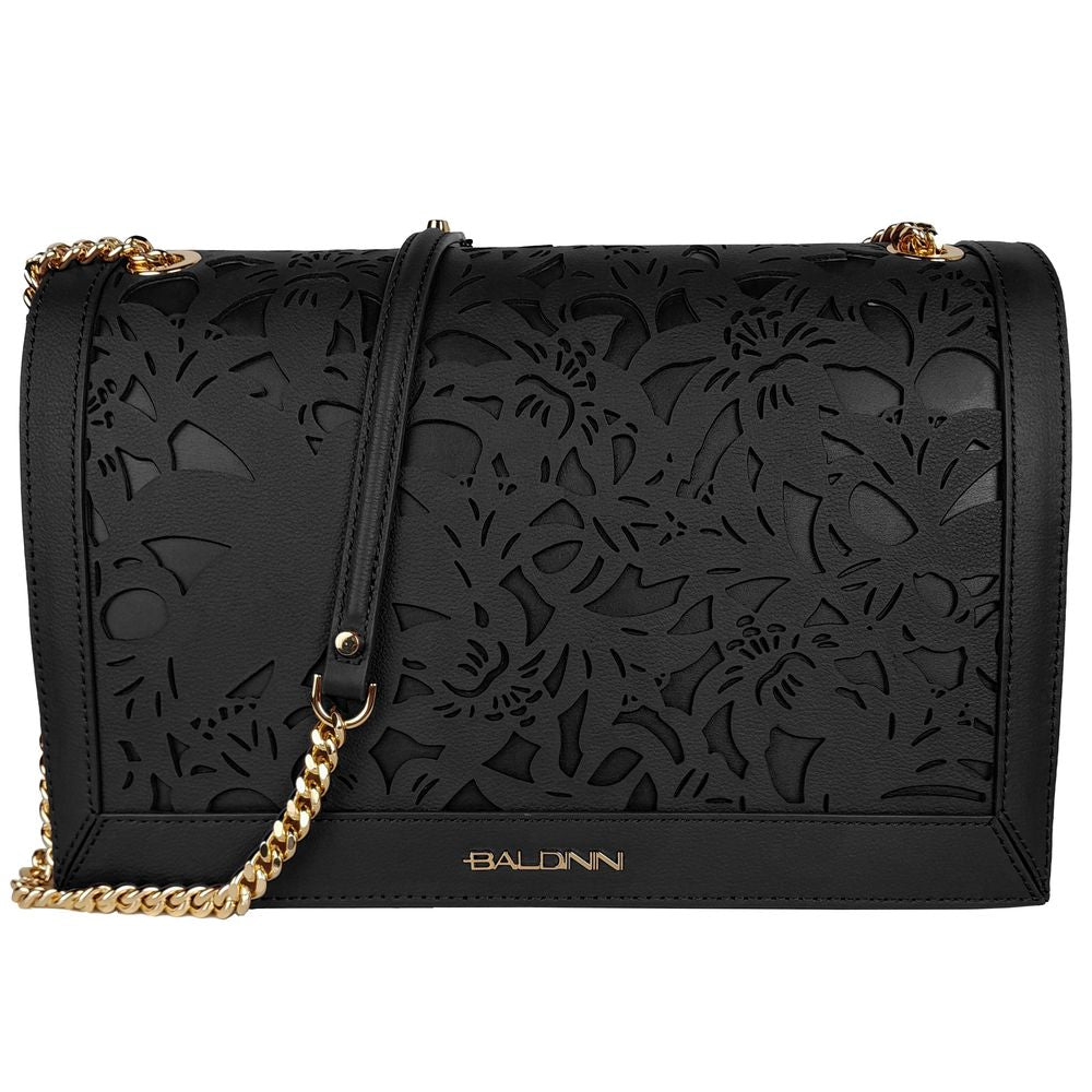 Borsa a tracolla da donna Baldinini Trend in pelle di vitello nera