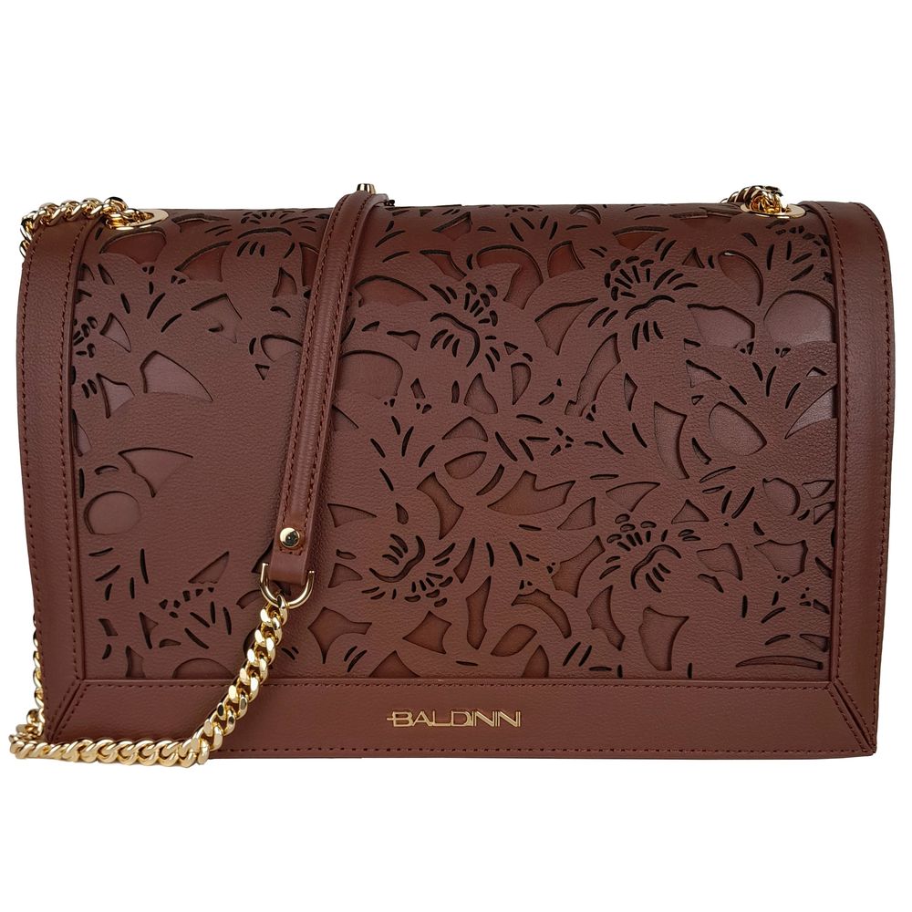 Borsa a tracolla da donna Baldinini Trend in pelle di vitello marrone