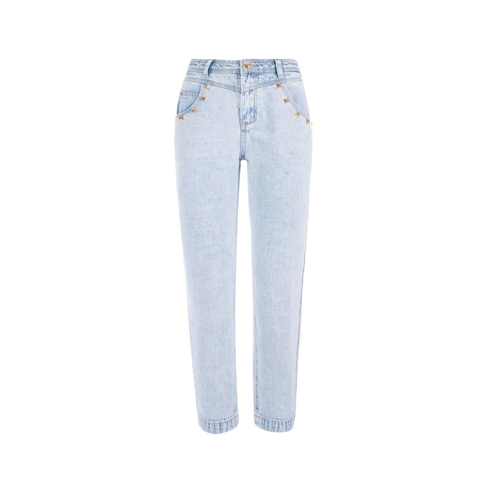 Sì Zee Jeans a vita alta in cotone azzurro chiaro da donna