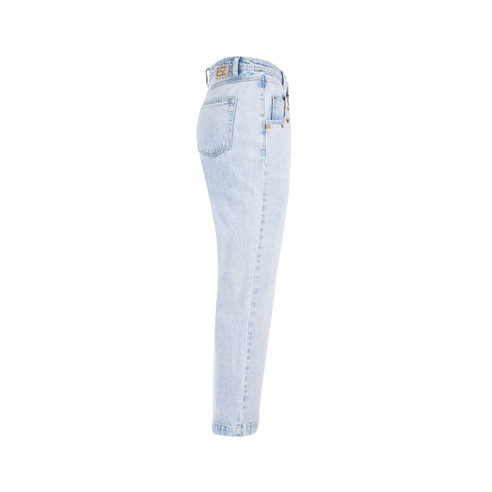 Sì Zee Jeans a vita alta in cotone azzurro chiaro da donna