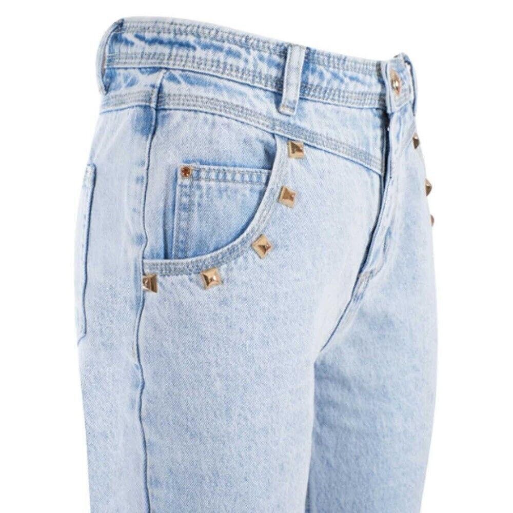 Sì Zee Jeans a vita alta in cotone azzurro chiaro da donna