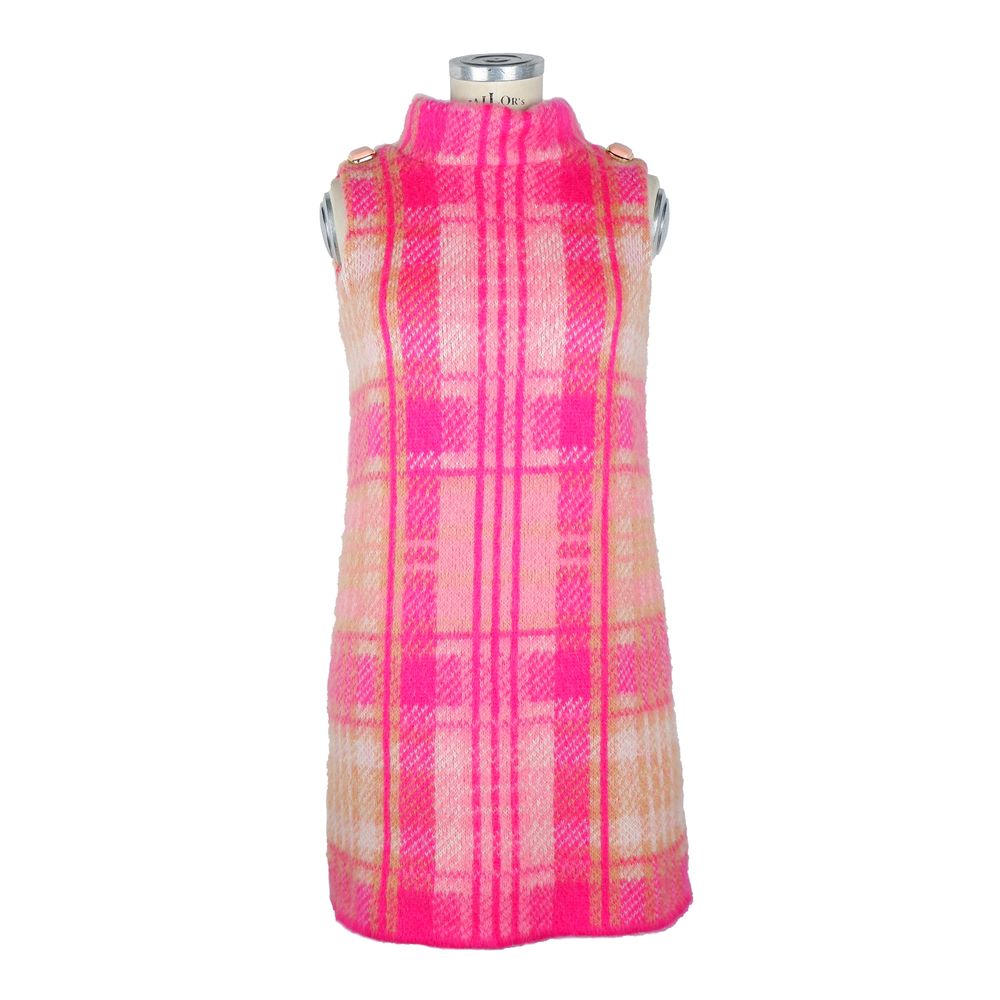 Elisabetta Franchi Abito chic senza maniche in maglia scozzese con accenti rosa