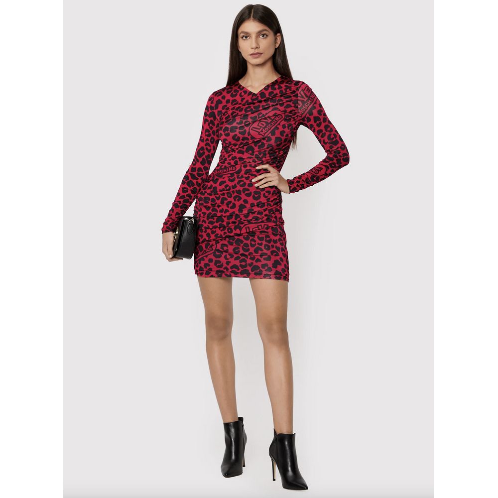 Шикарное платье с леопардовым принтом Love Moschino в розовом и черном цветах